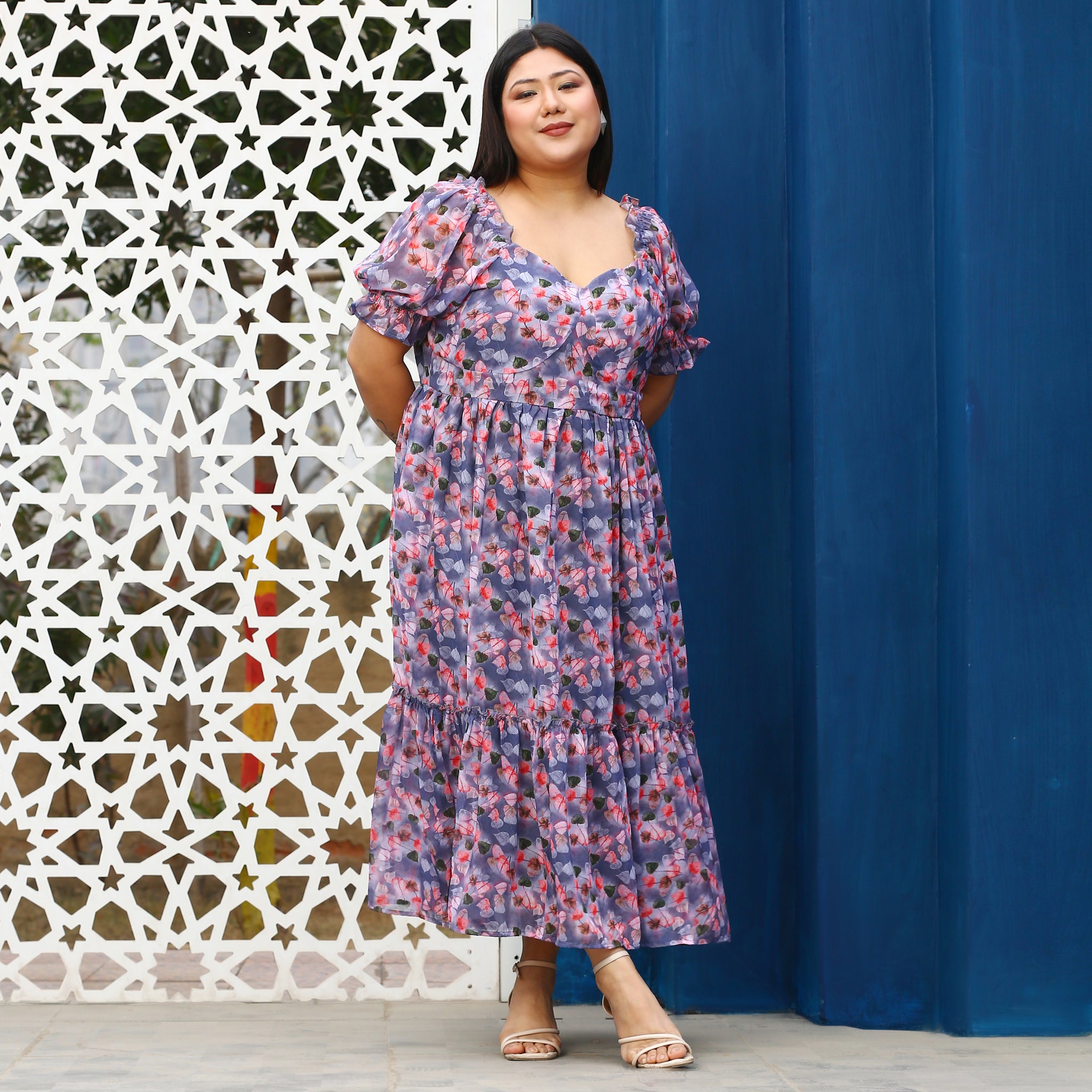 Teshi Curve Multicolor Leafy Maxi Dress