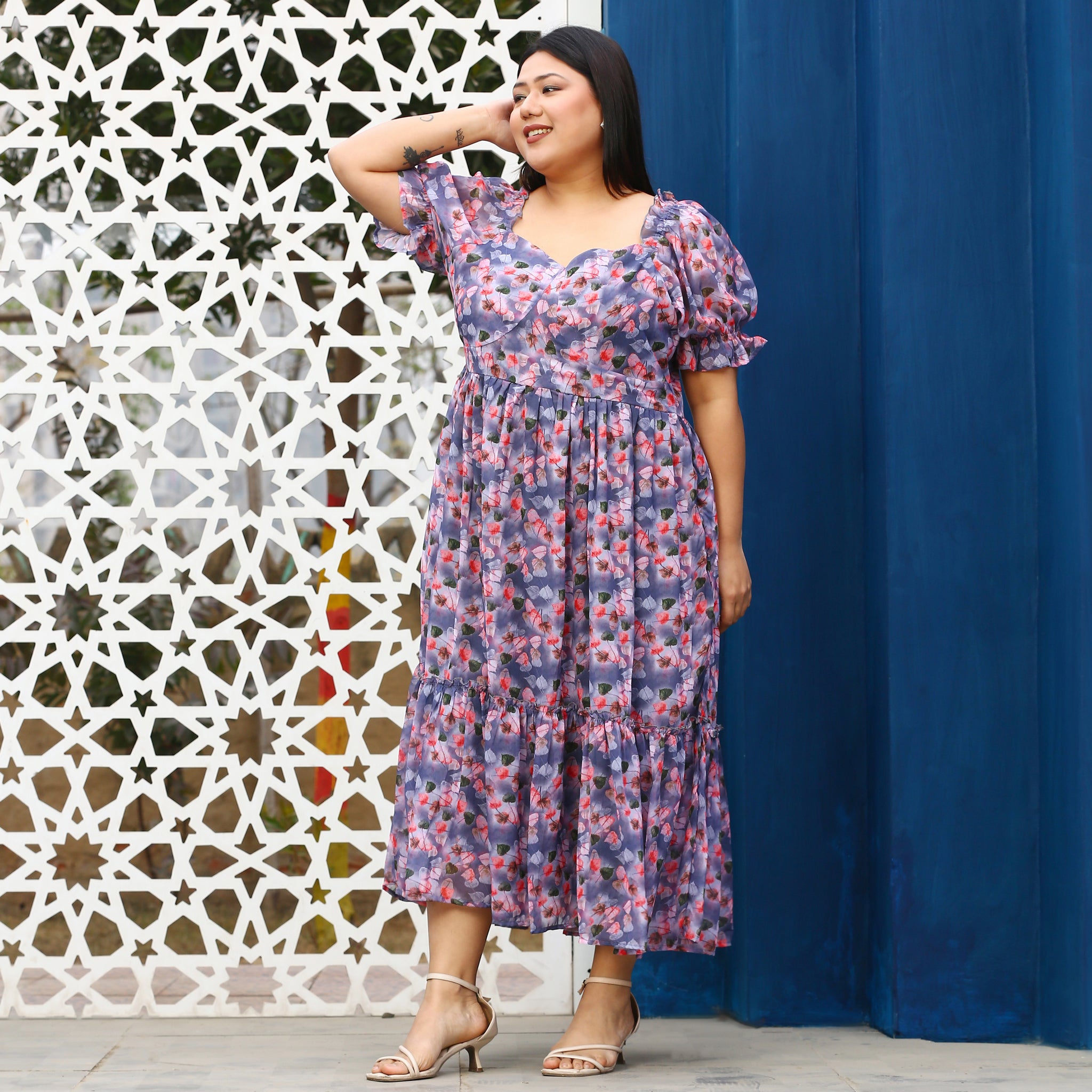 Teshi Curve Multicolor Leafy Maxi Dress
