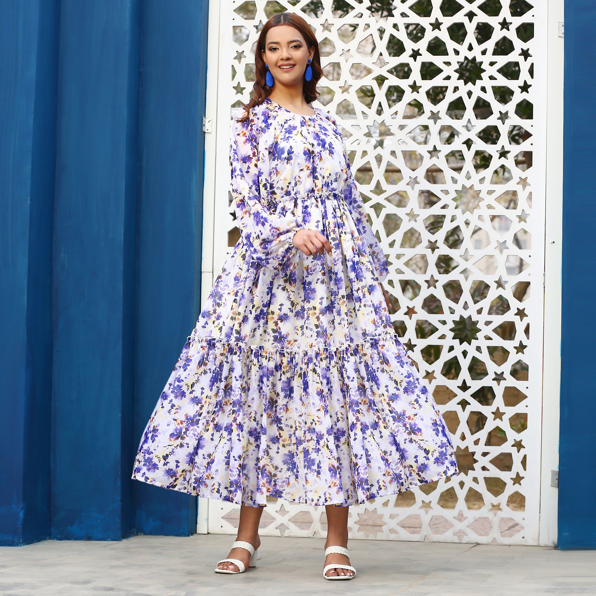 Marion navy floral maxi hot sale dress