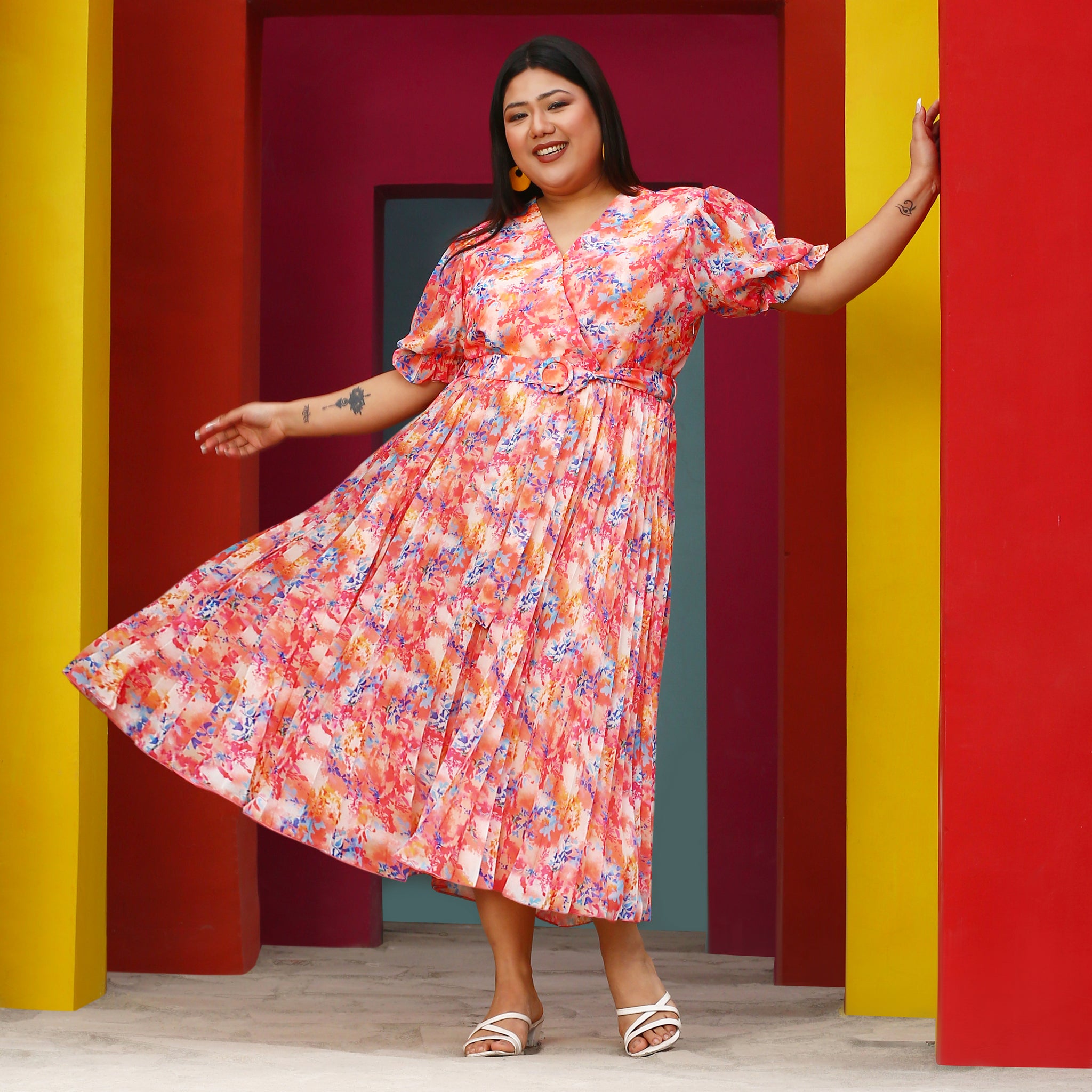 Dina Multicolor Pleated Maxi Dress