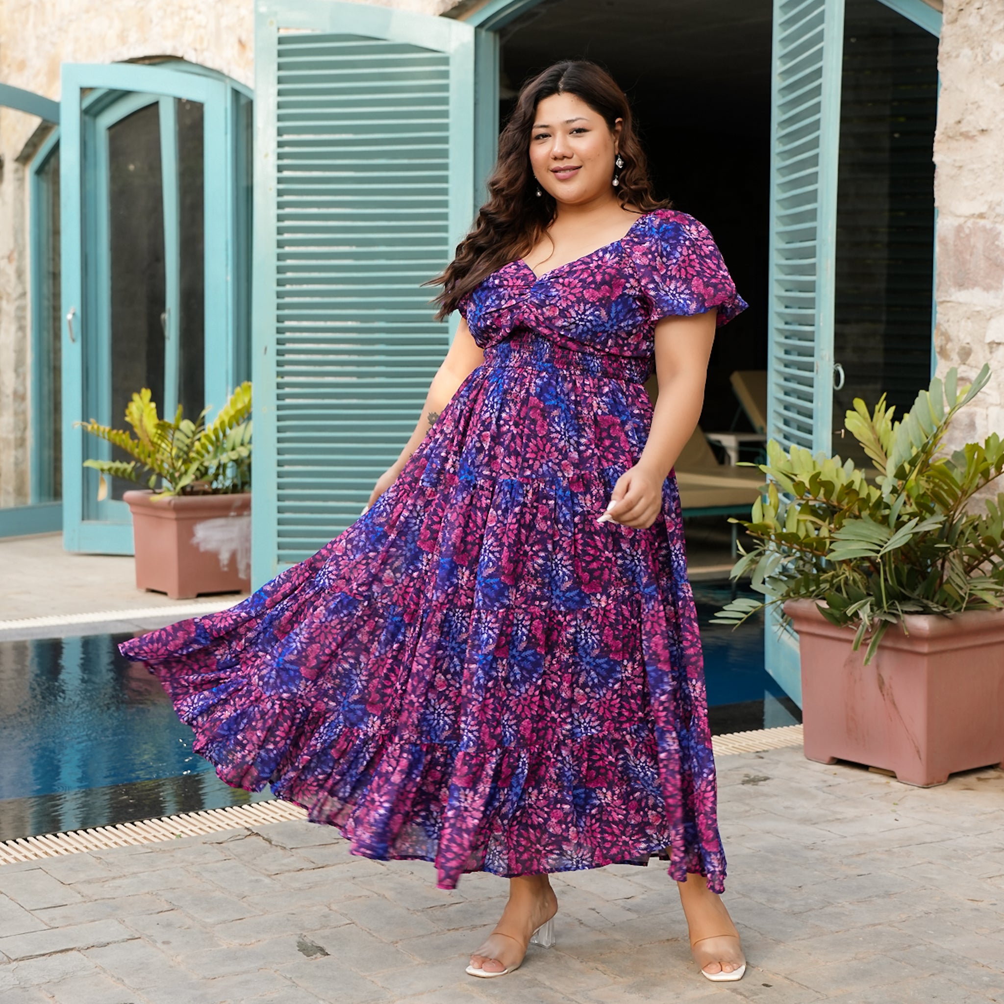 Jones Curve Multicolor Flared Maxi Dress