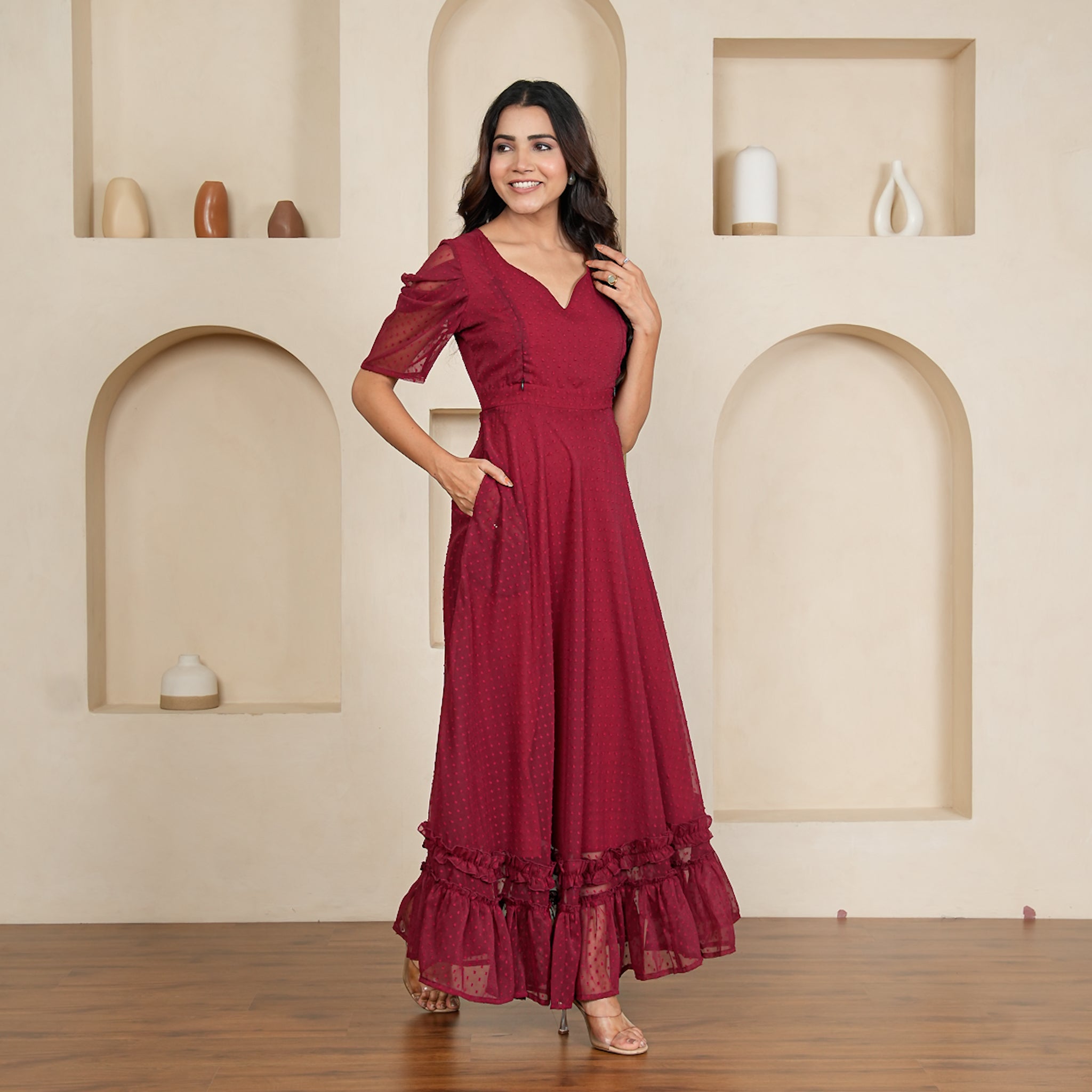 Laurence Maroon Nursing Maxi Dress