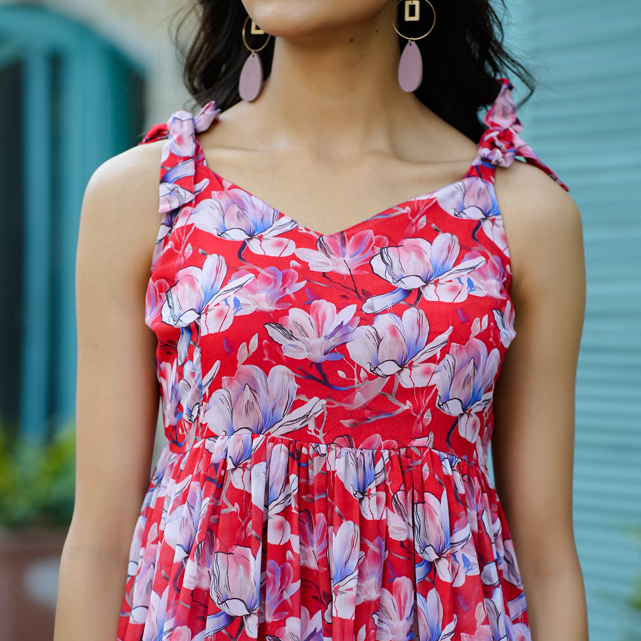 Diaz Red Floral Maxi Sundress