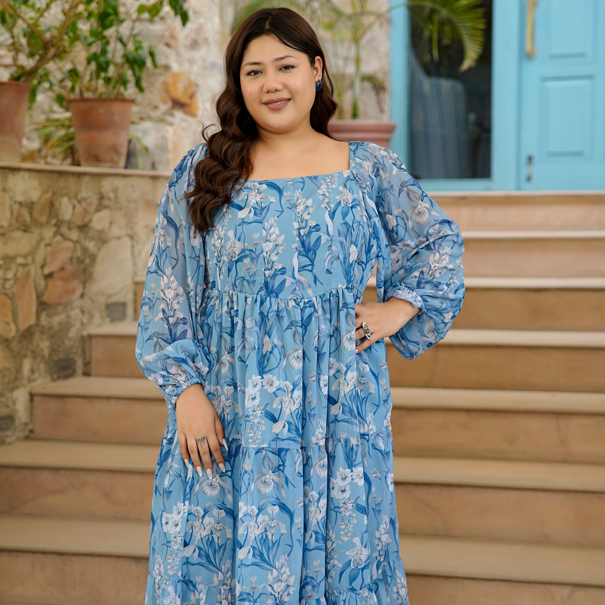 Felicite Curve Blue Maxi Dress
