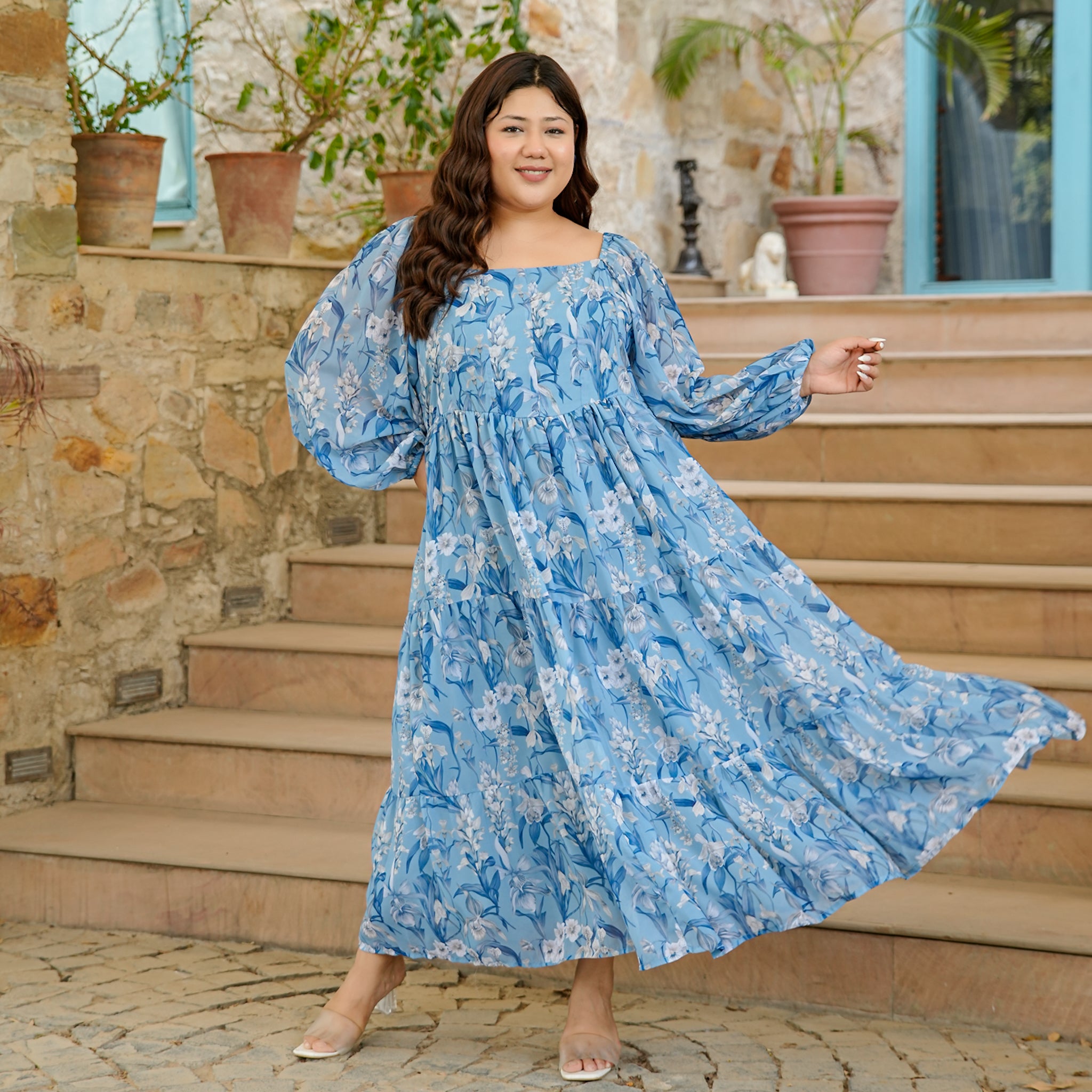 Felicite Curve Blue Maxi Dress