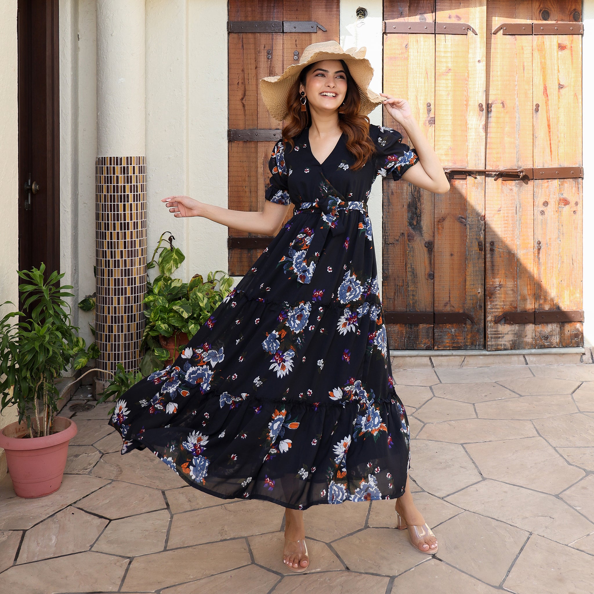 Aurora Navy Floral Maxi Dress