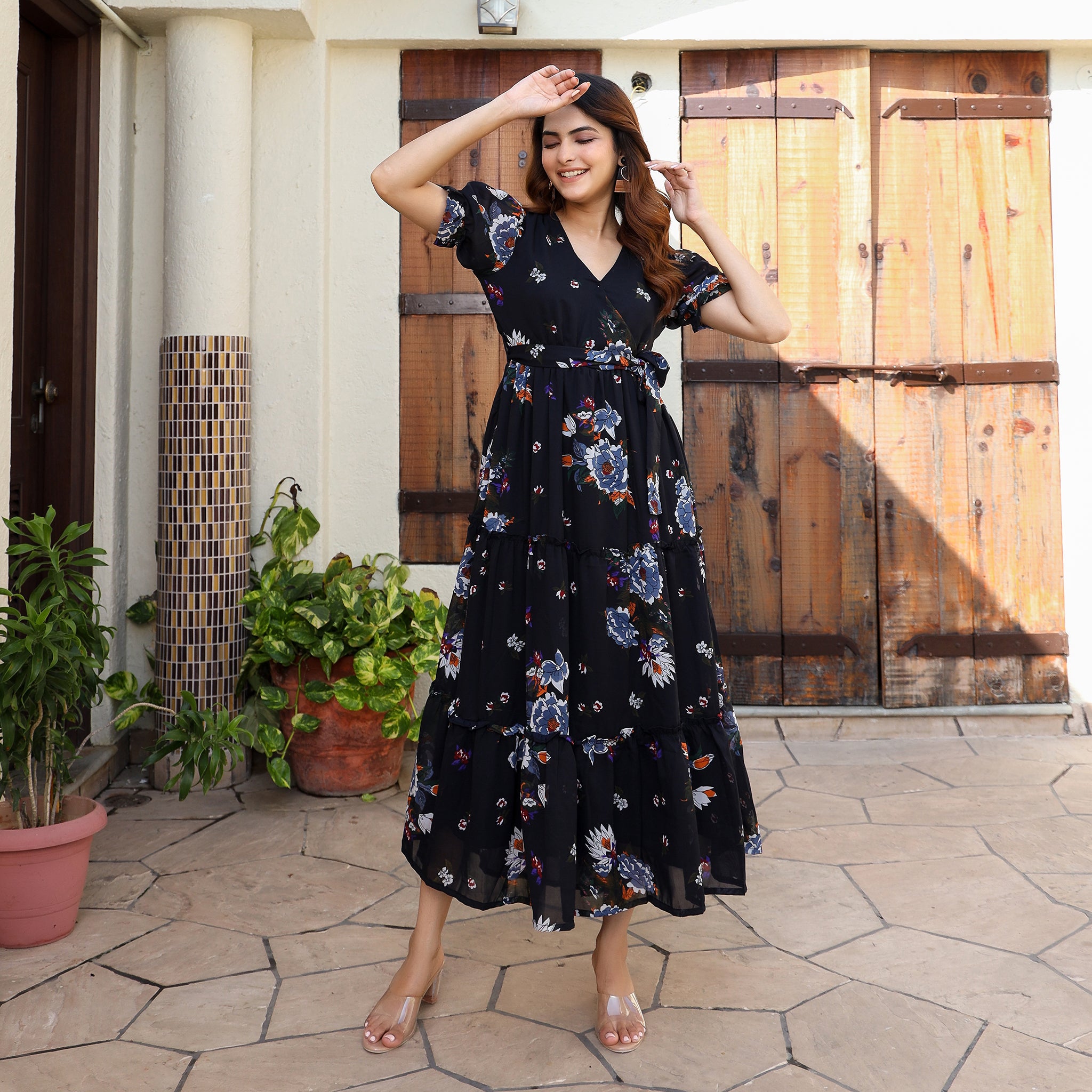 Aurora Navy Floral Maxi Dress