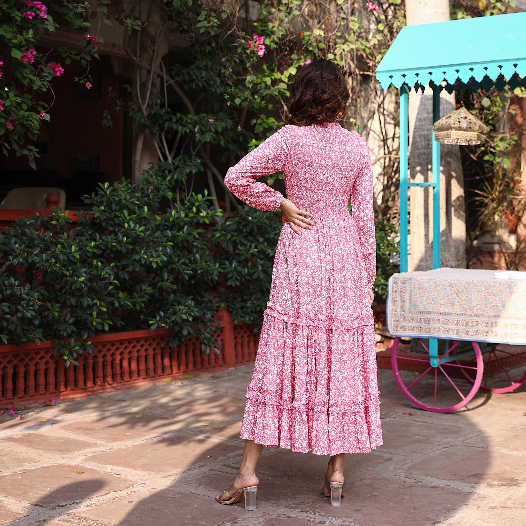 Samara Pink Floral Smocked Cotton Maxi Dress