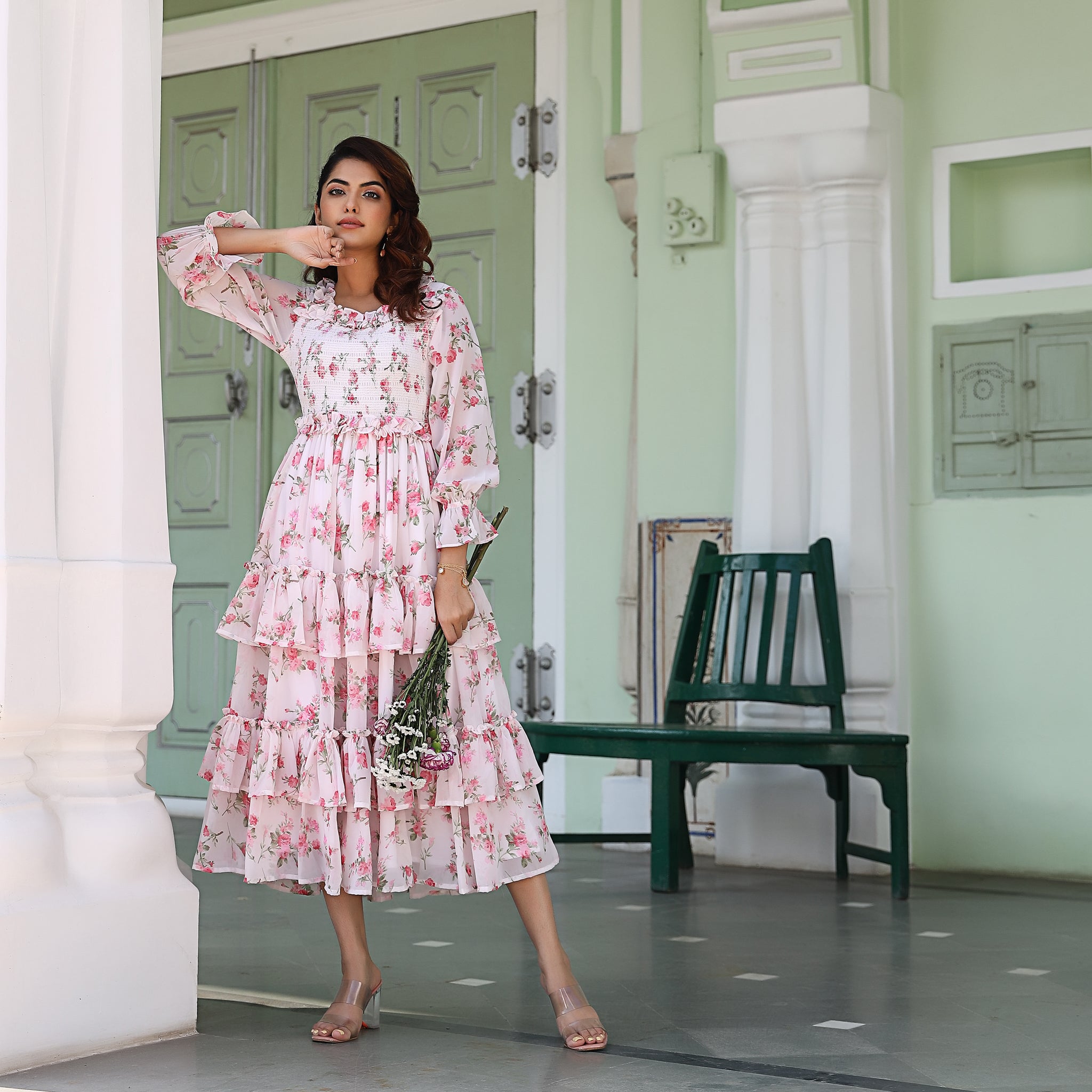 Ariana White Smocked Maxi Dress
