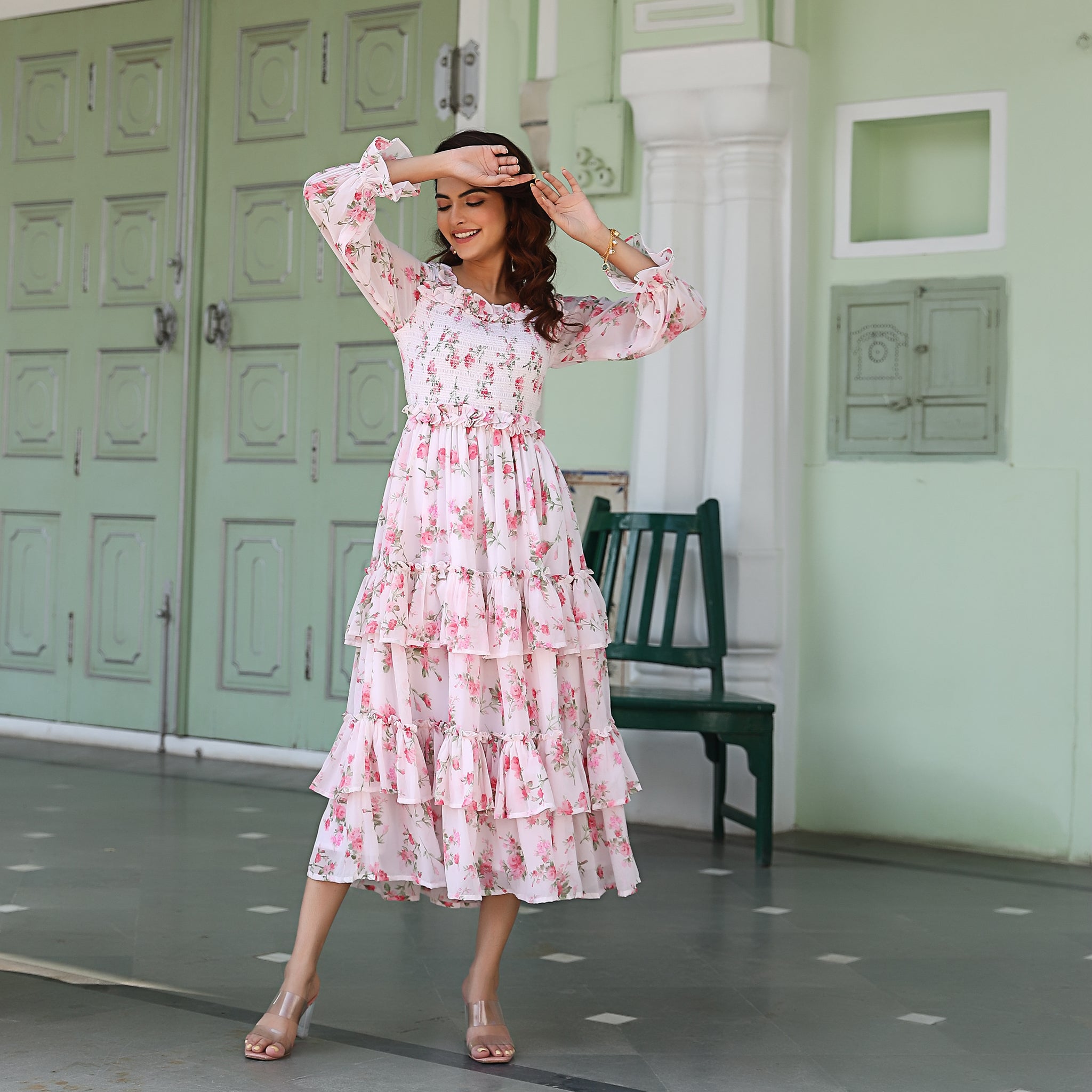 Ariana White Smocked Maxi Dress