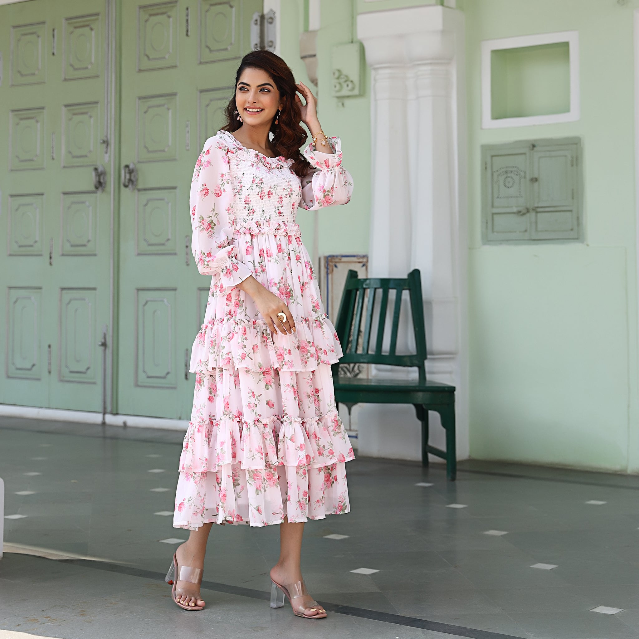 Ariana White Smocked Maxi Dress