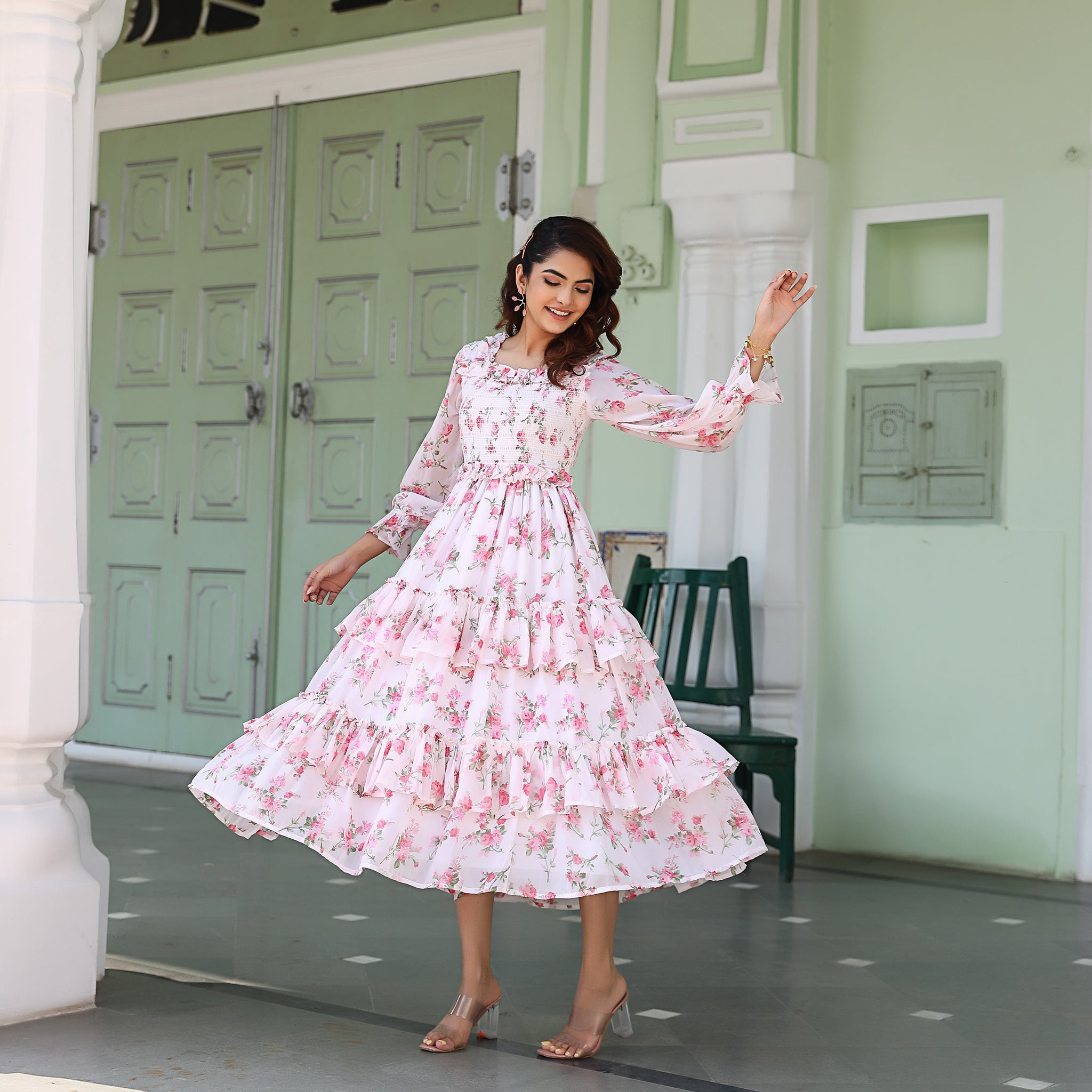 Ariana White Smocked Maxi Dress