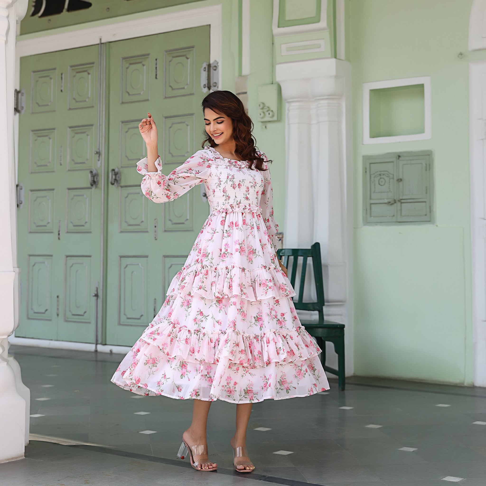 Ariana White Smocked Maxi Dress