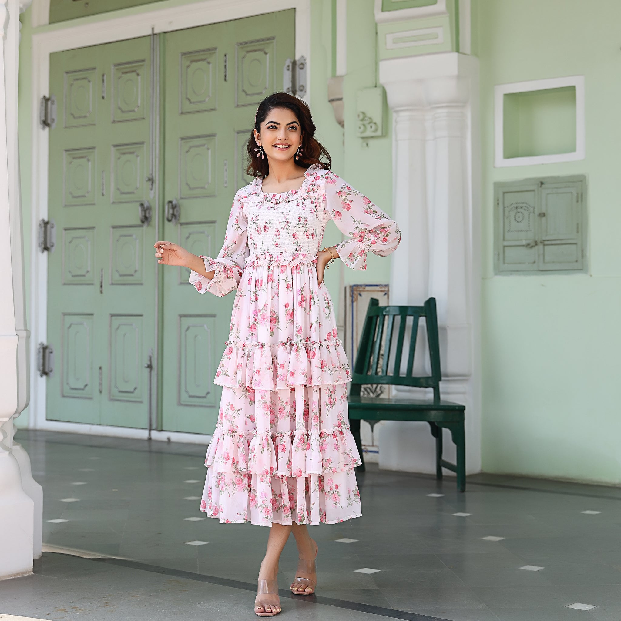 Ariana White Smocked Maxi Dress