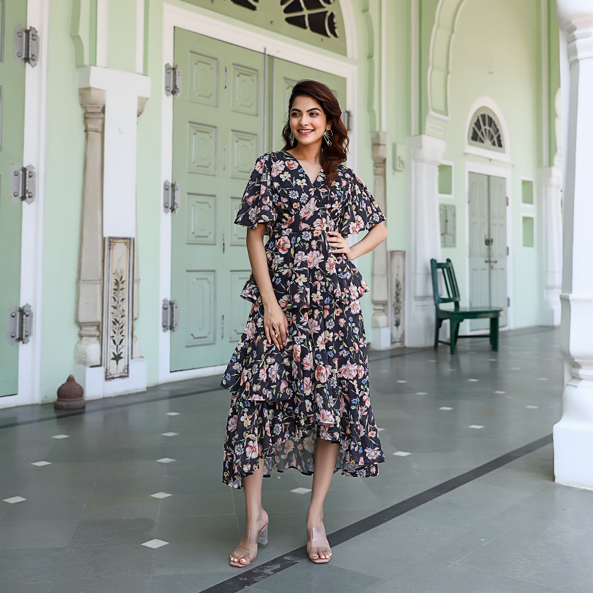 Aster Black Floral Maxi Dress