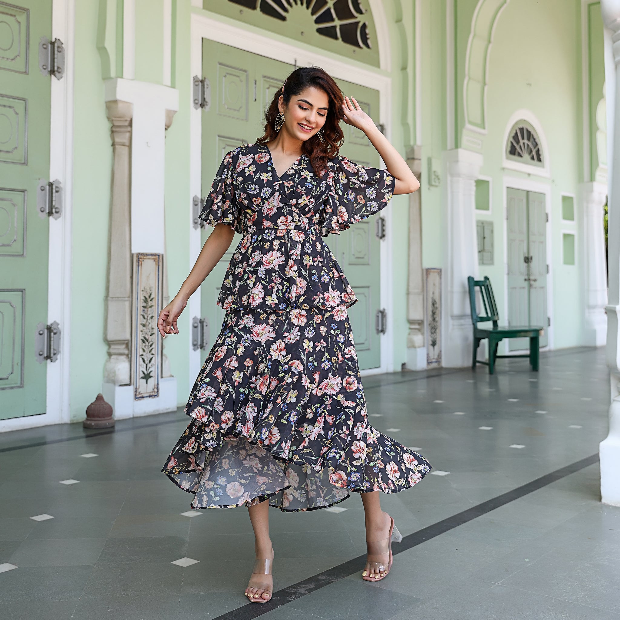 Aster Black Floral Maxi Dress