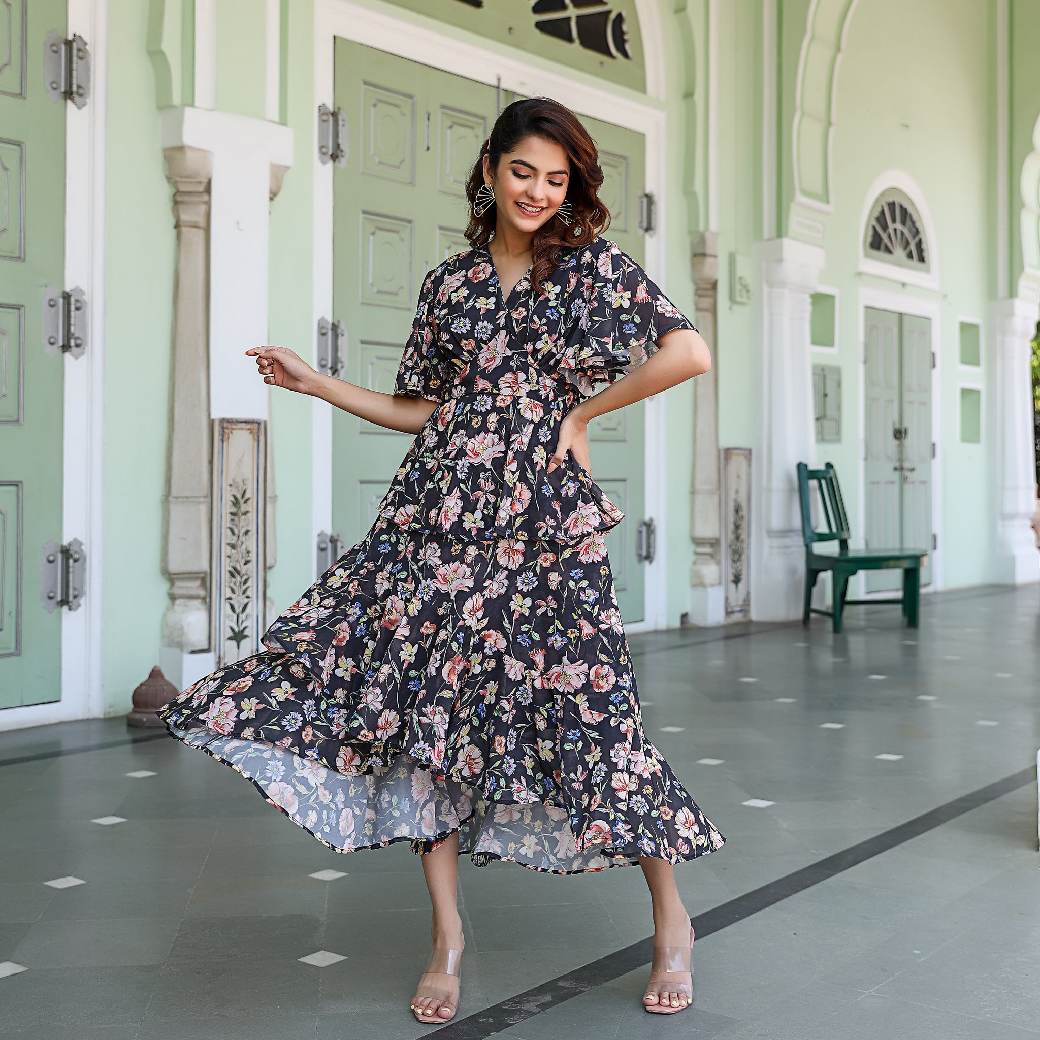 Aster Black Floral Maxi Dress