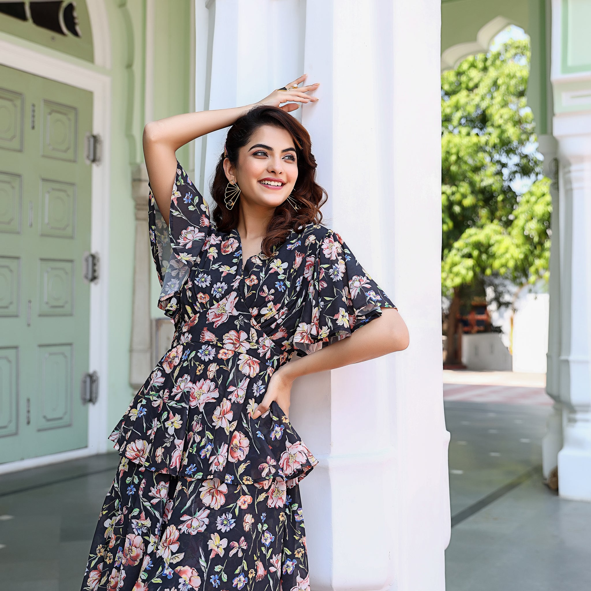 Aster Black Floral Maxi Dress