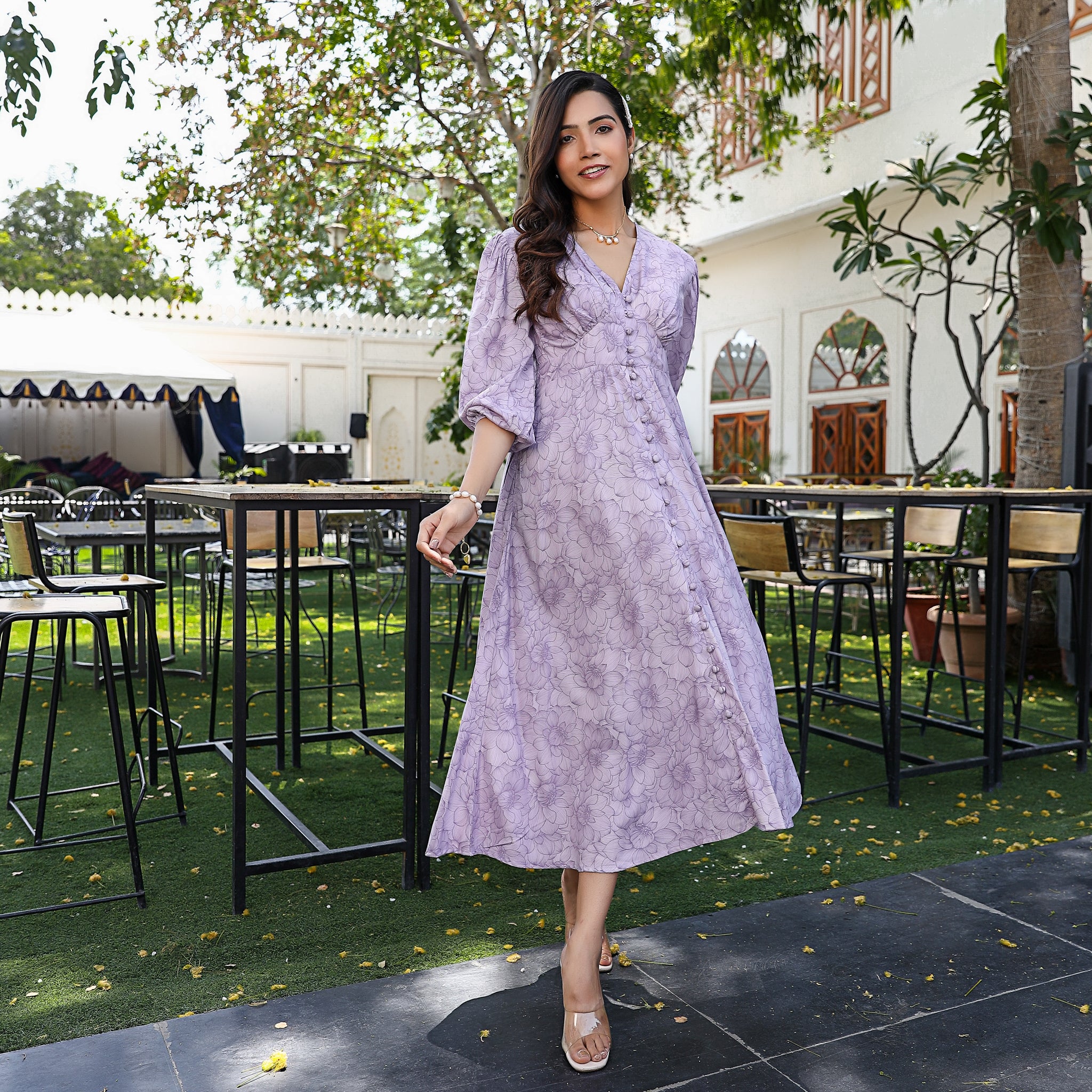 Megan Lavender Floral Cotton Maxi Dress