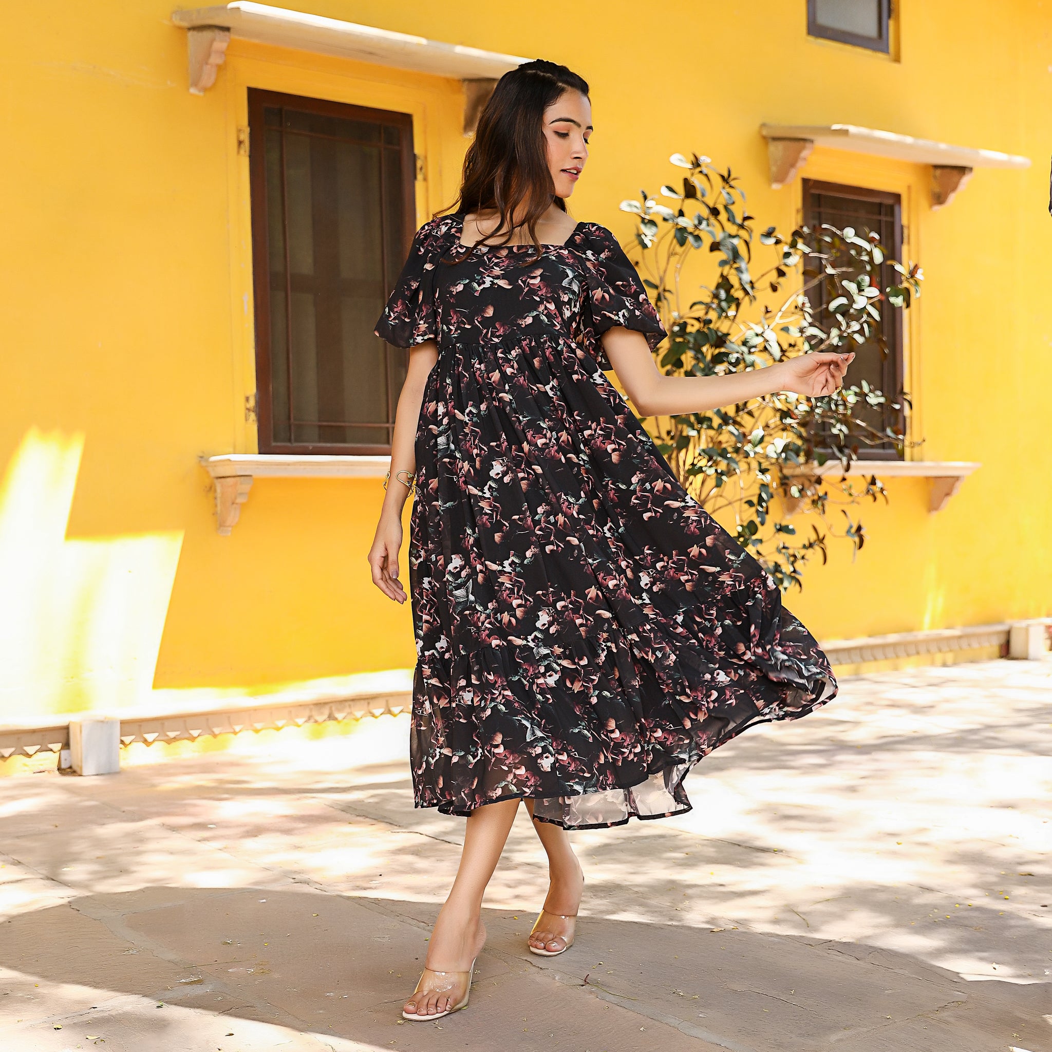 Hannah Black Flare Dress