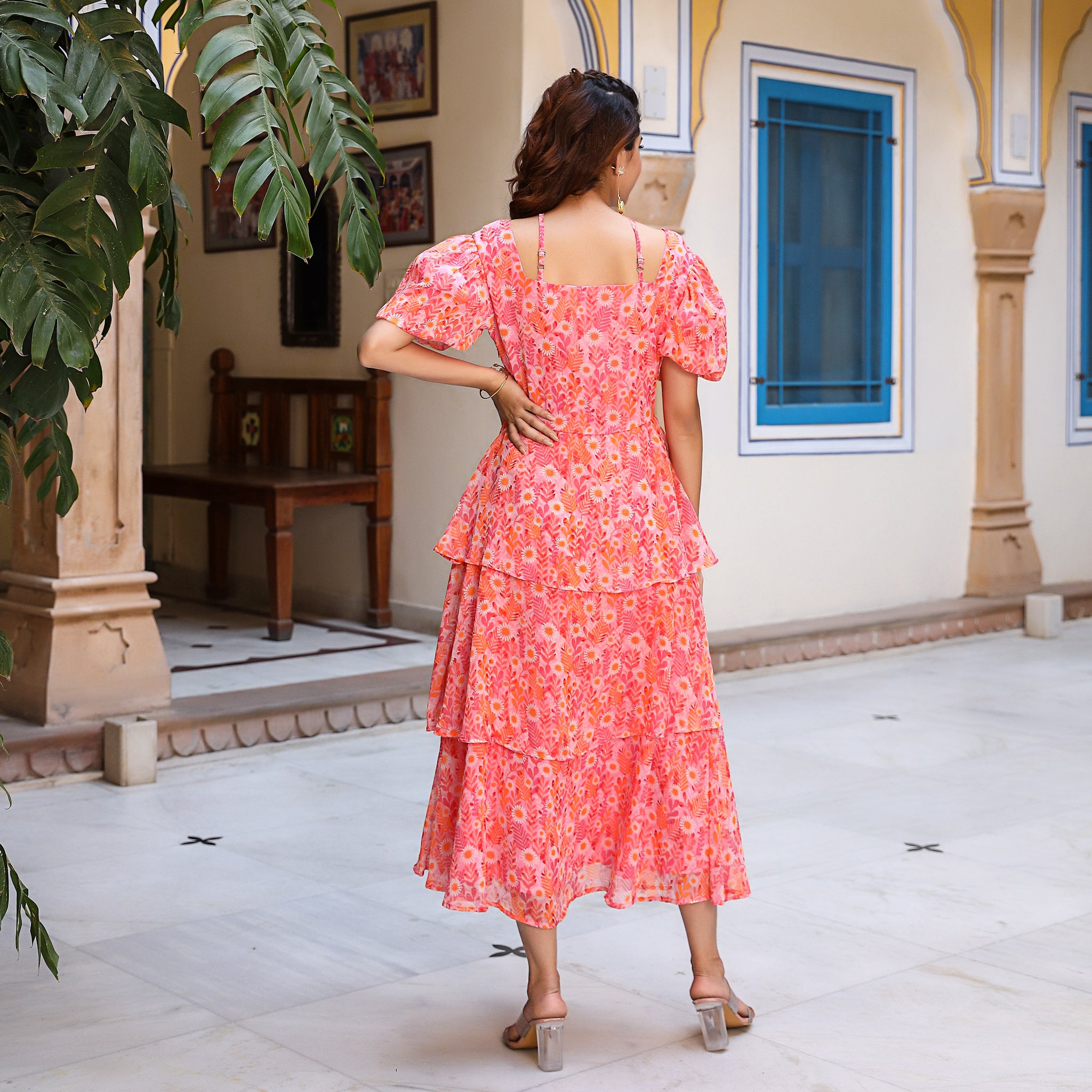 Belmira Orange Tiered Floral Dress