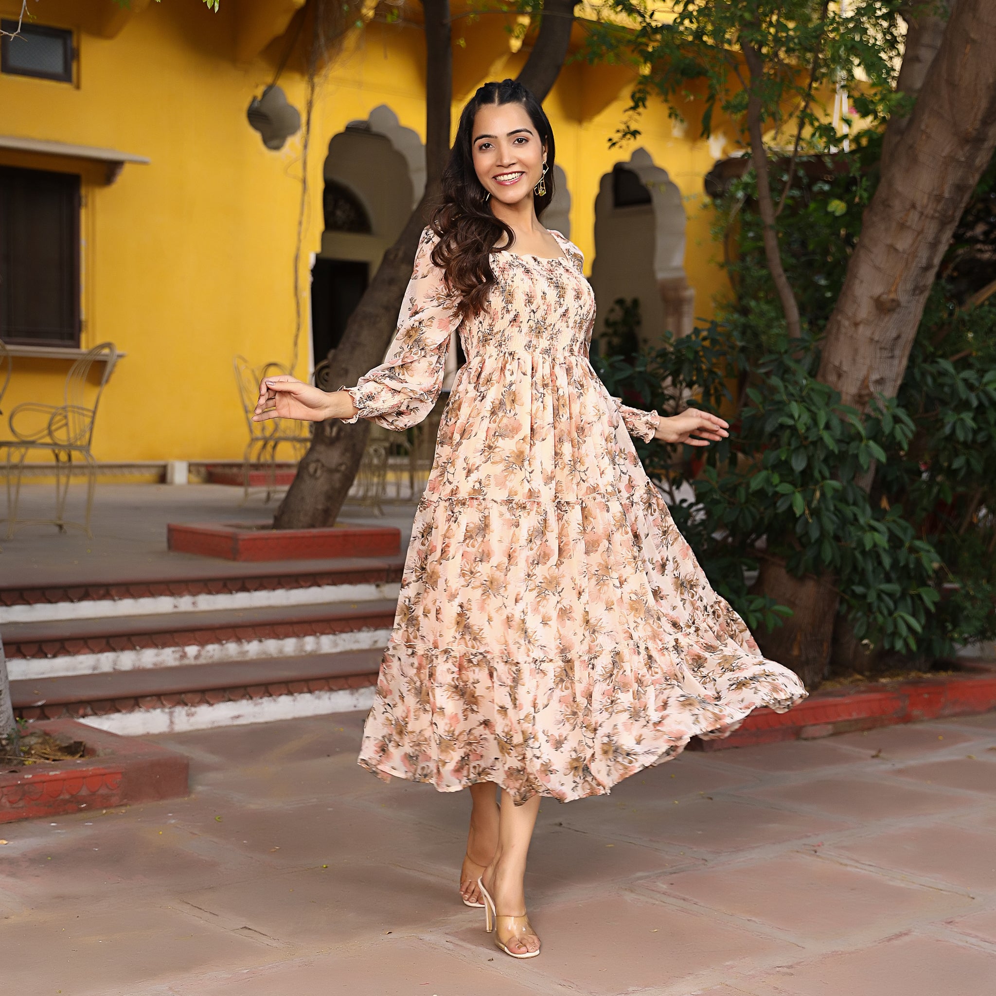 Marysa Beige Smocked Maxi Dress