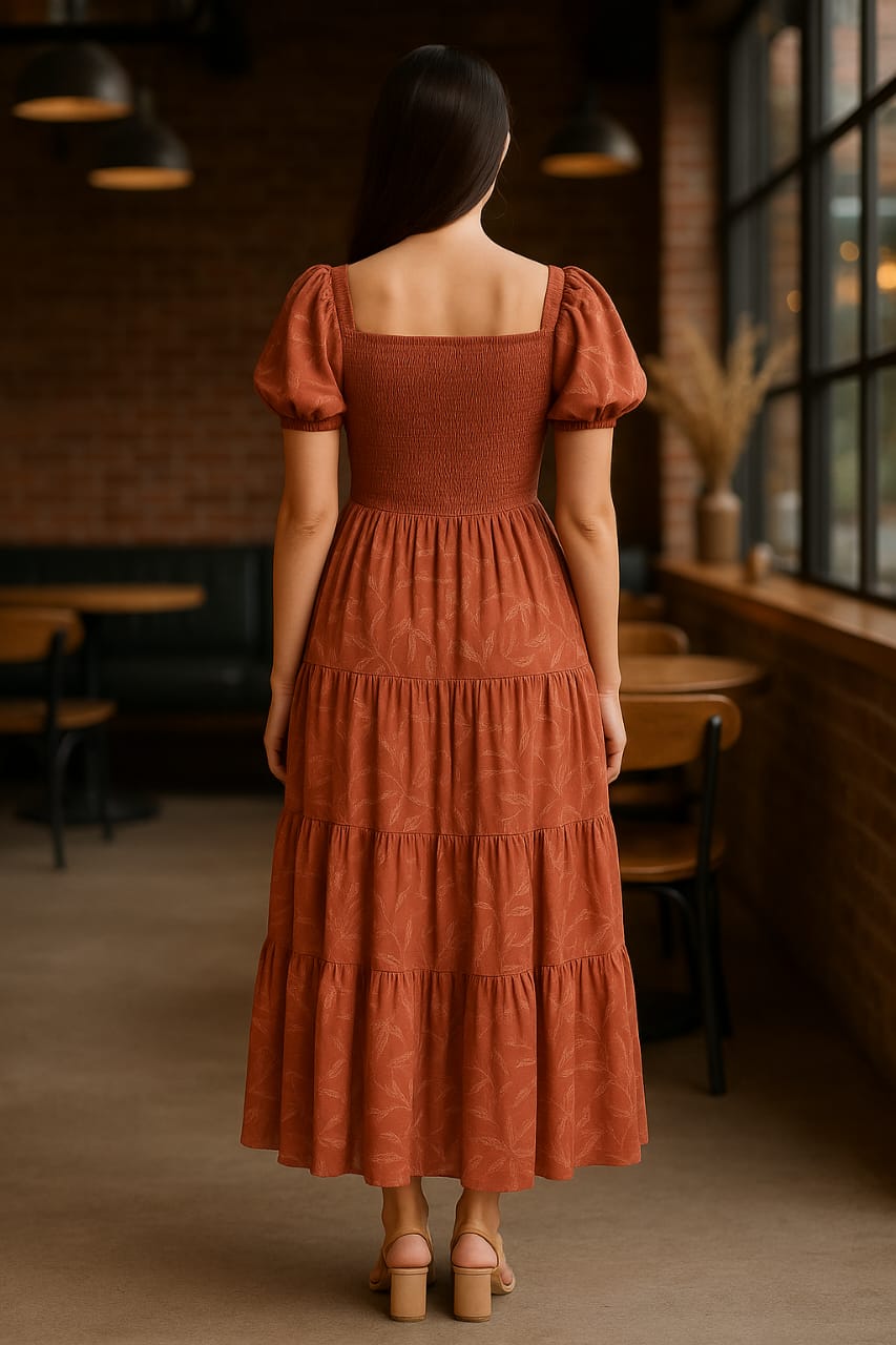 Madison Rust Leafy Maxi Dress