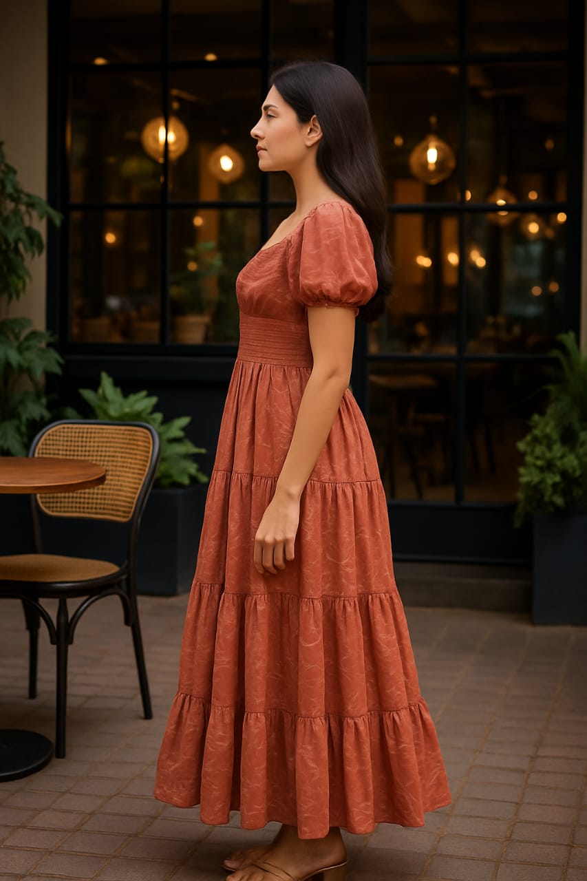 Madison Rust Leafy Maxi Dress