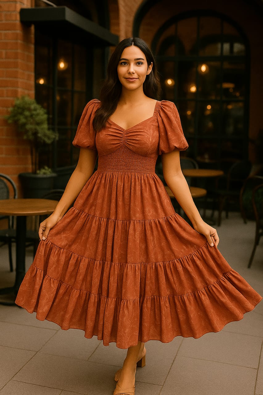 Madison Rust Leafy Maxi Dress