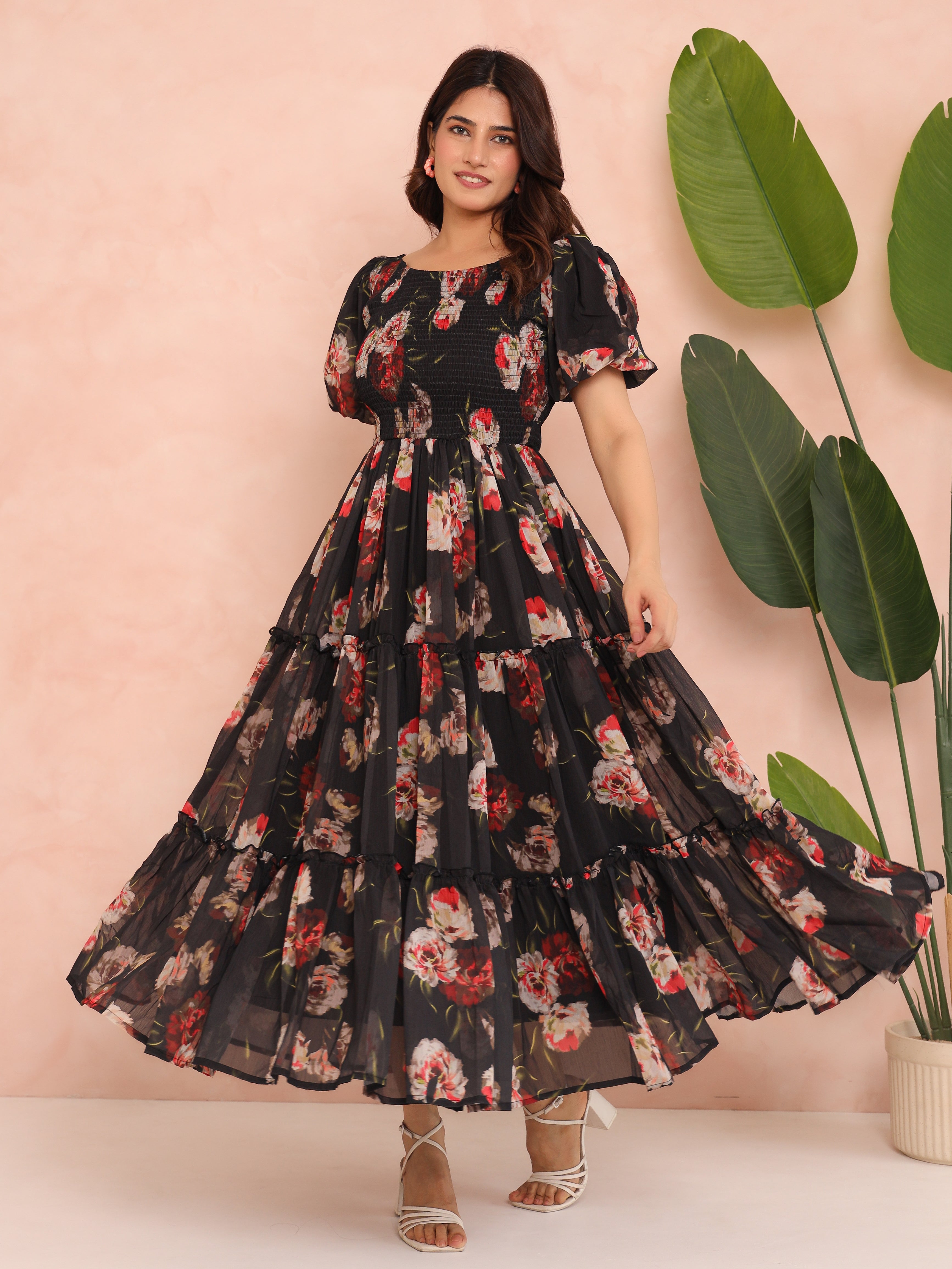 Sage Black Smocked Dress