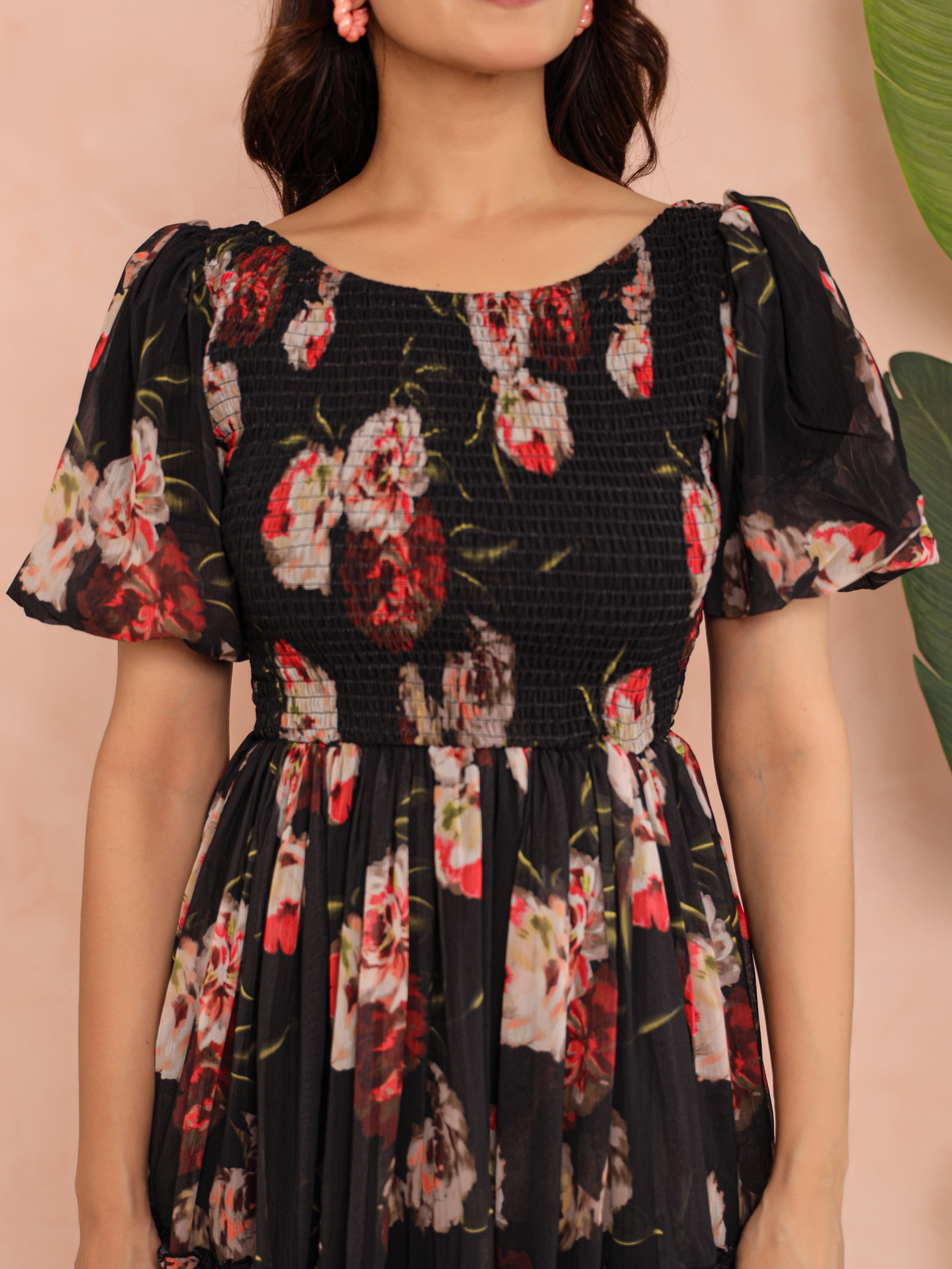 Sage Black Smocked Dress