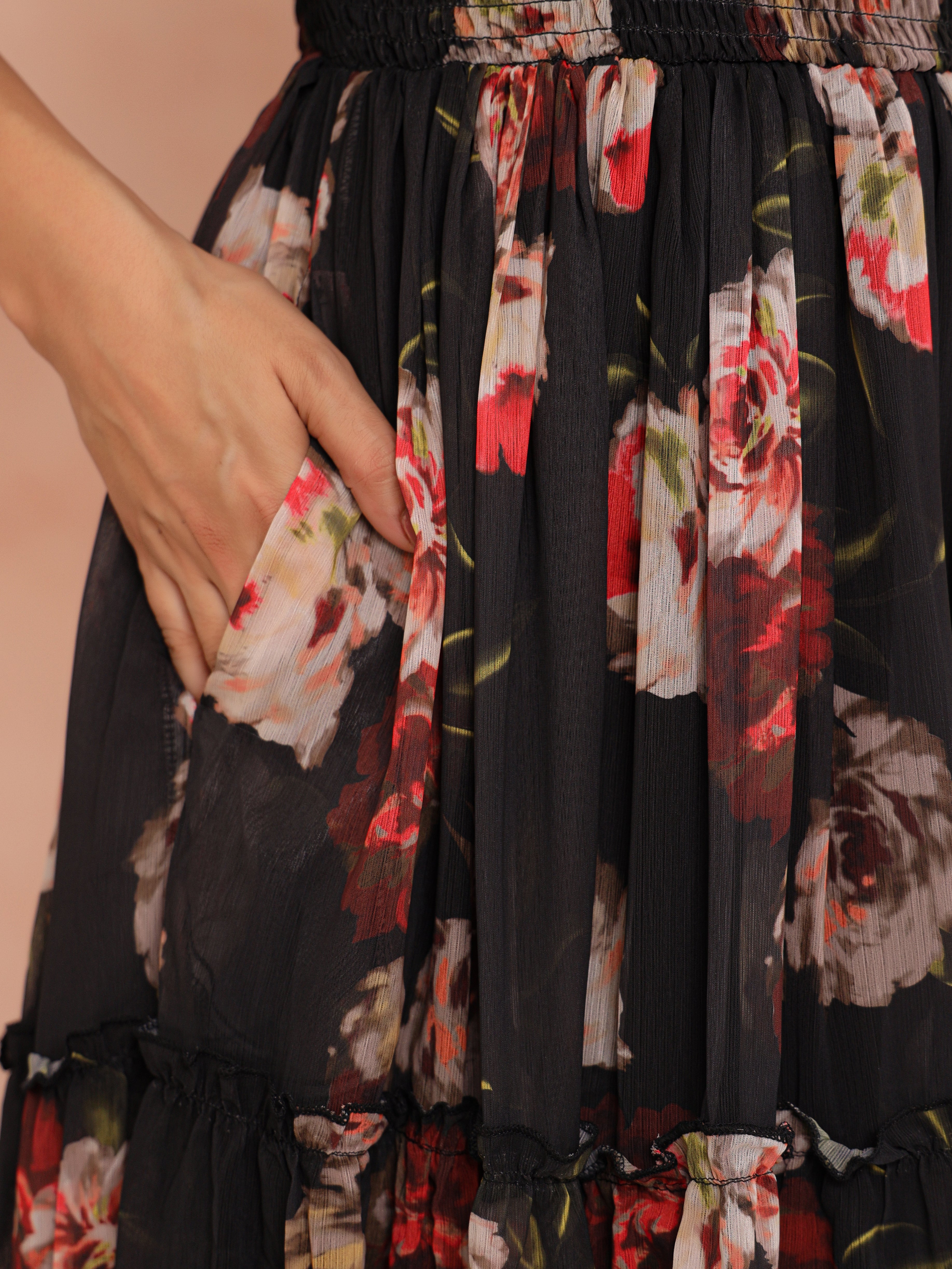Sage Black Smocked Dress