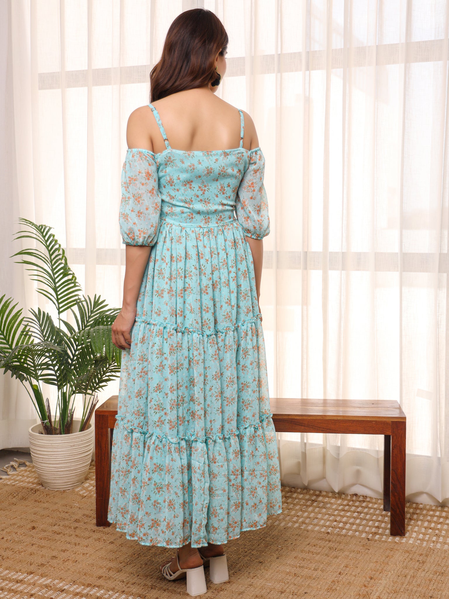 Juliana Sky Blue Flared Maxi Dress