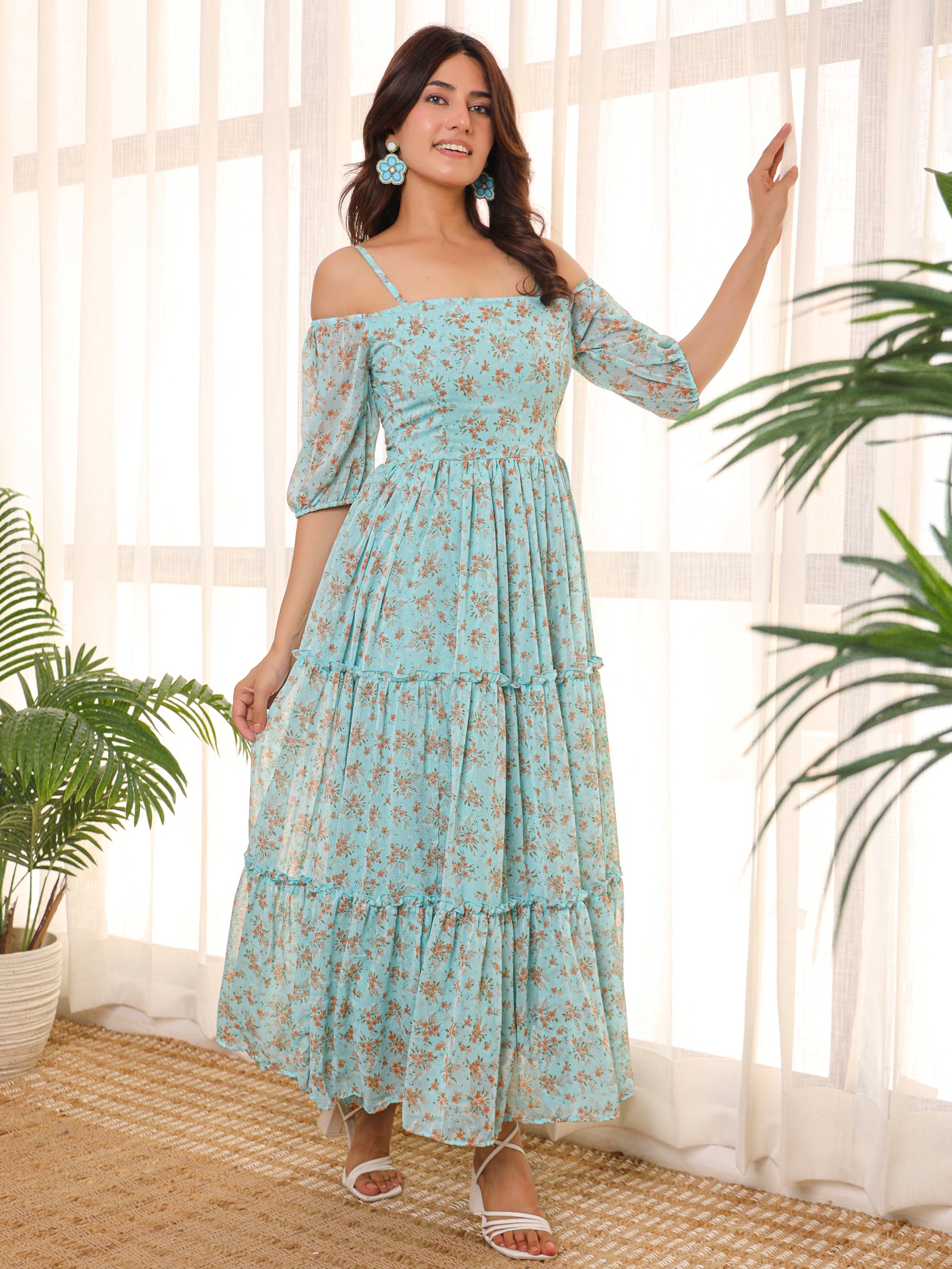 Juliana Sky Blue Flared Maxi Dress