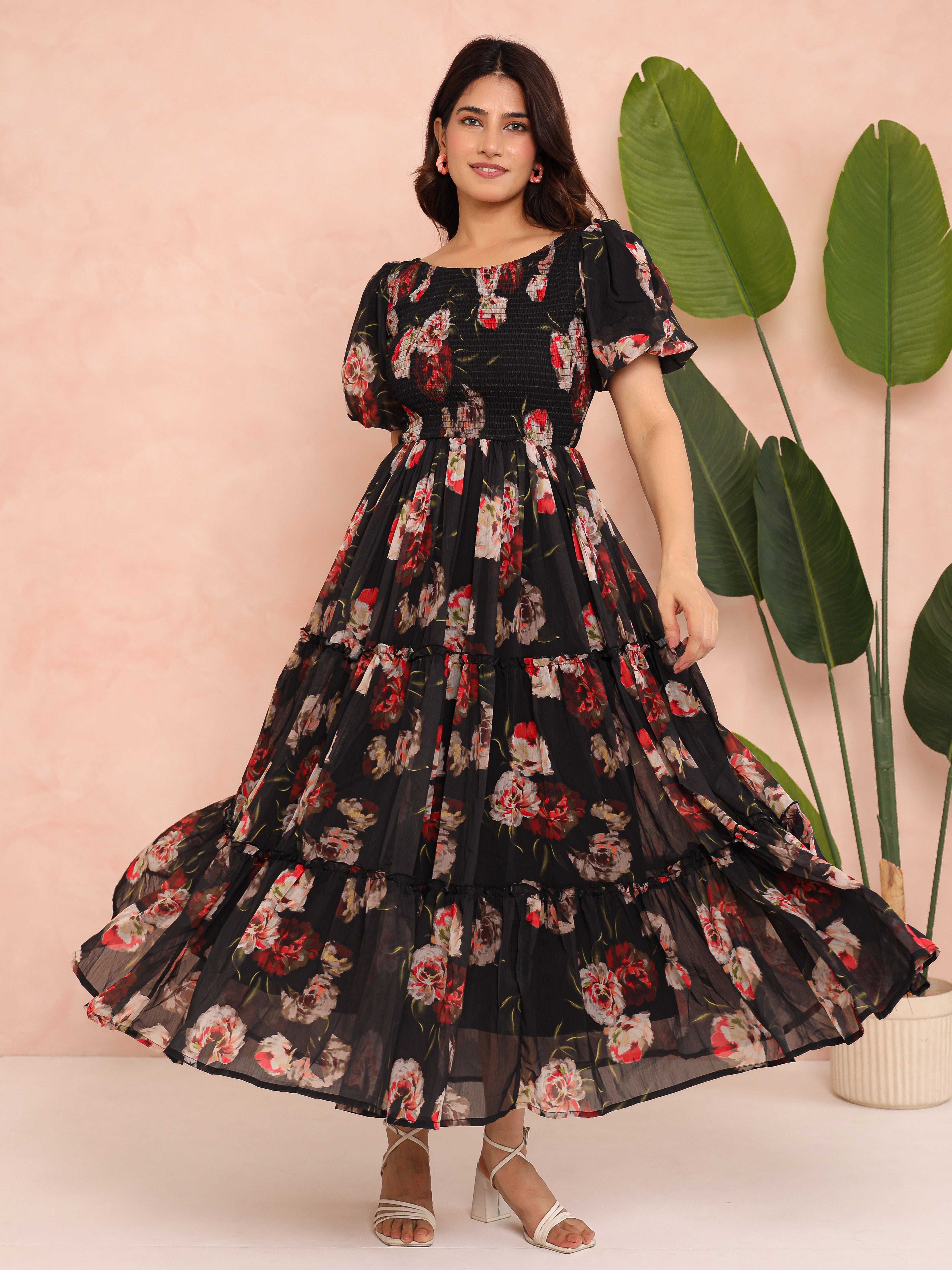 Sage Black Smocked Dress
