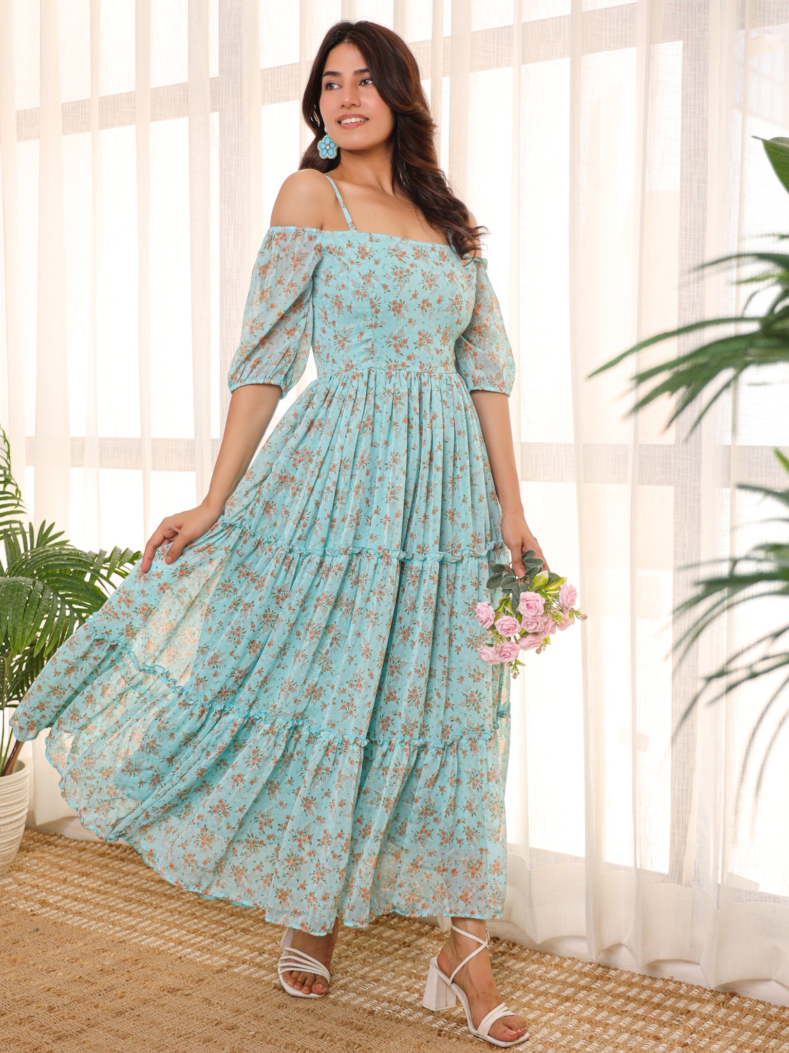 Juliana Sky Blue Flared Maxi Dress