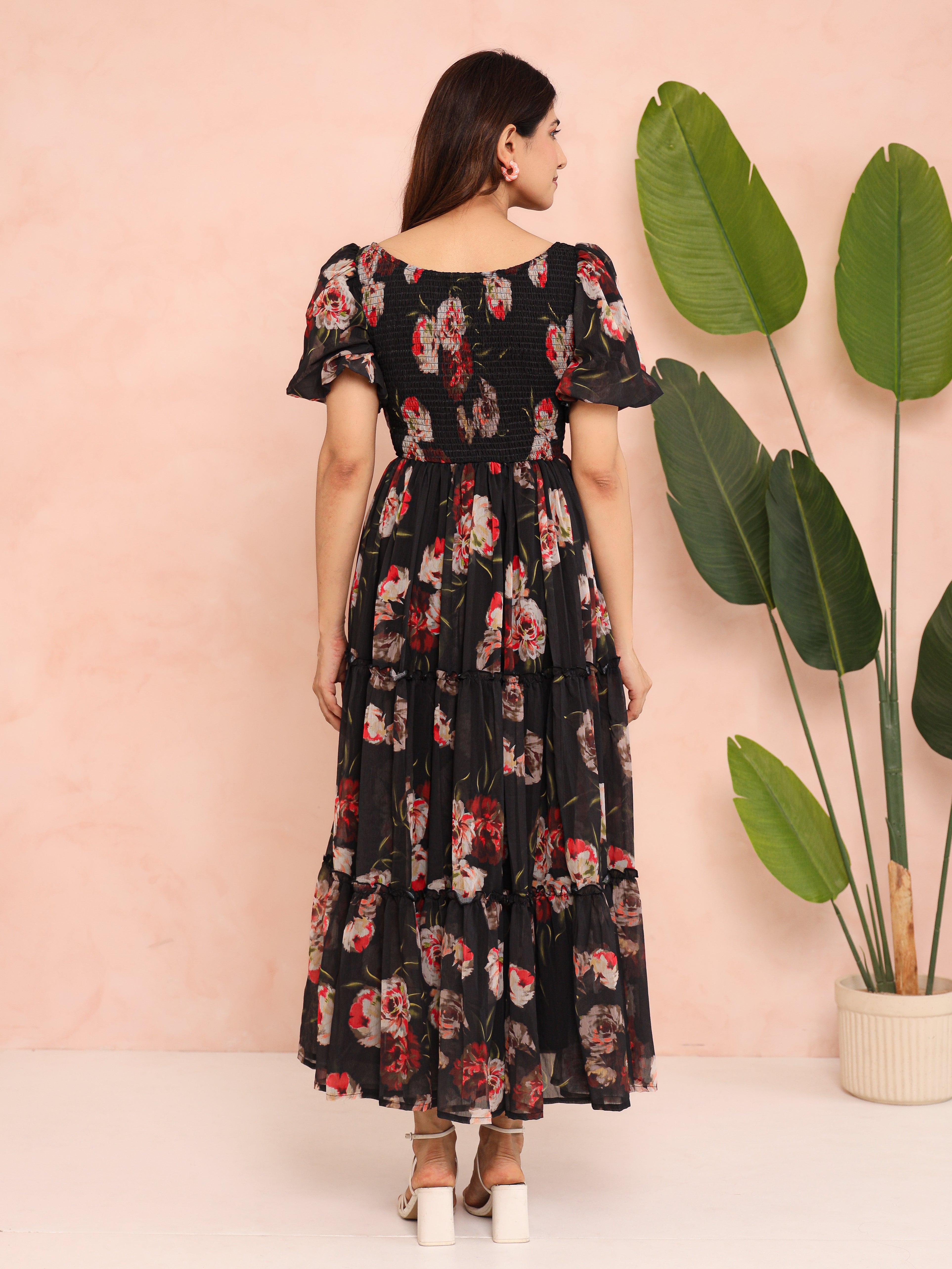 Sage Black Smocked Dress
