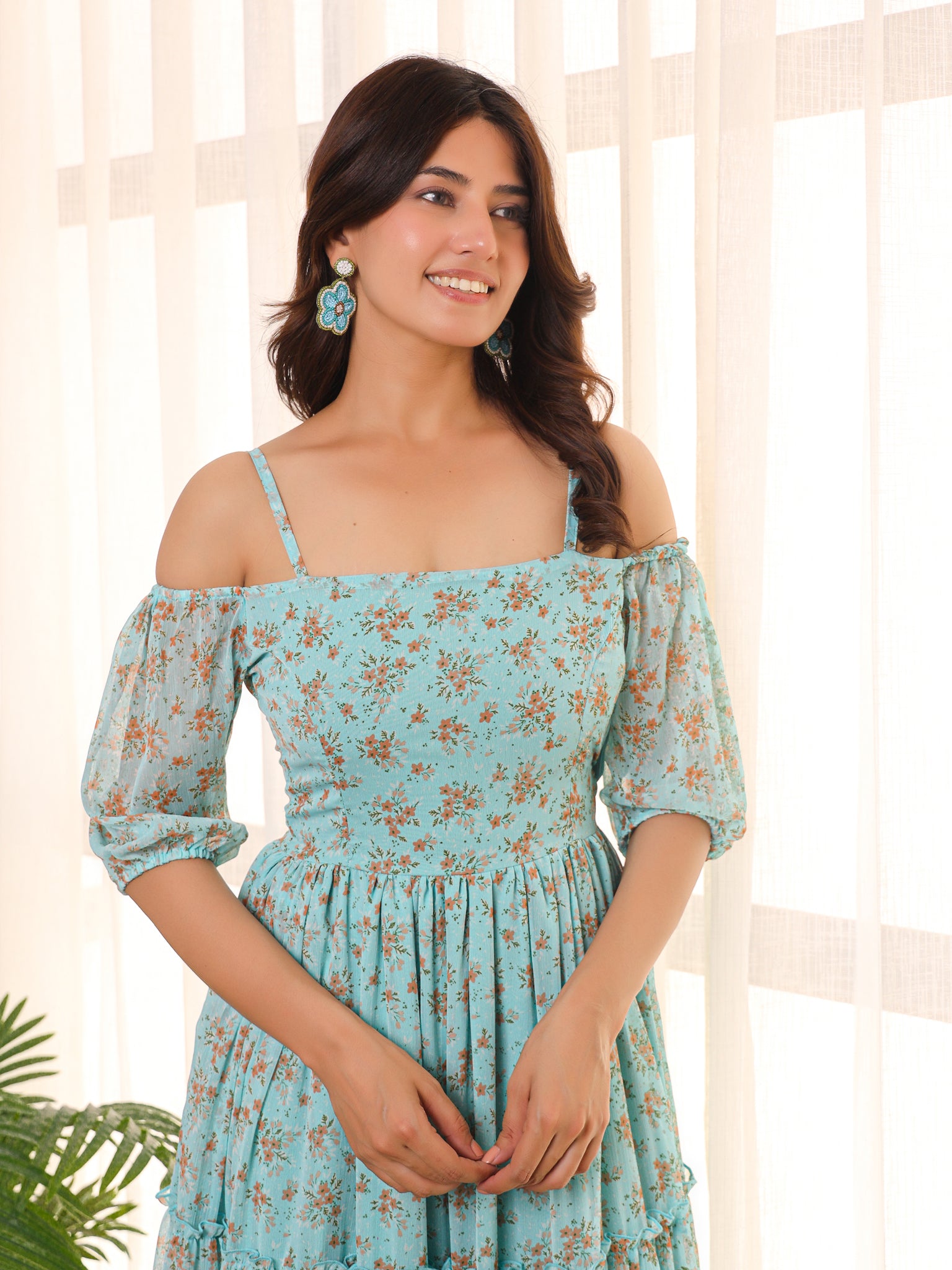 Juliana Sky Blue Flared Maxi Dress