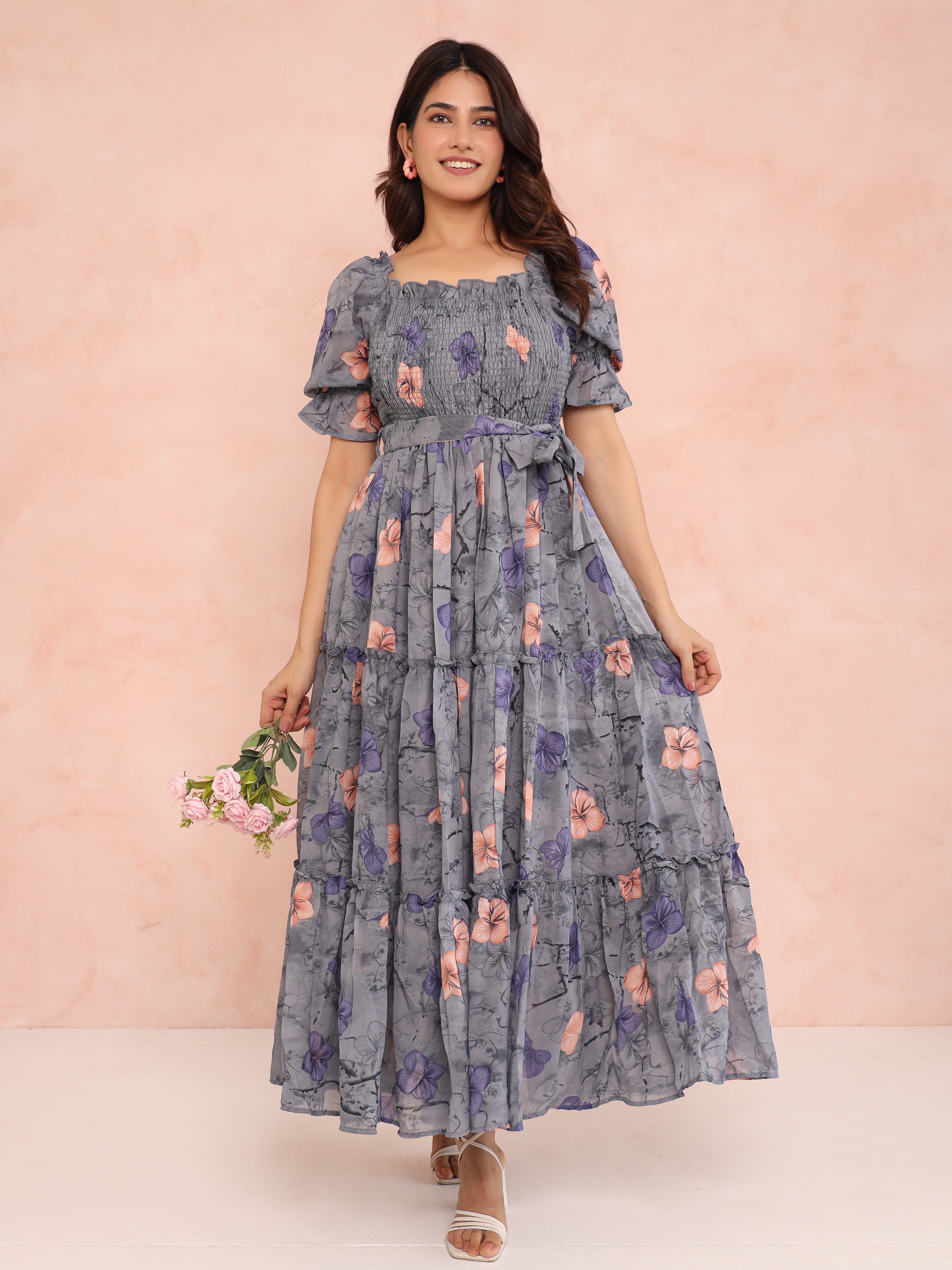 Kimberly Grey Smocked Maxi Dress