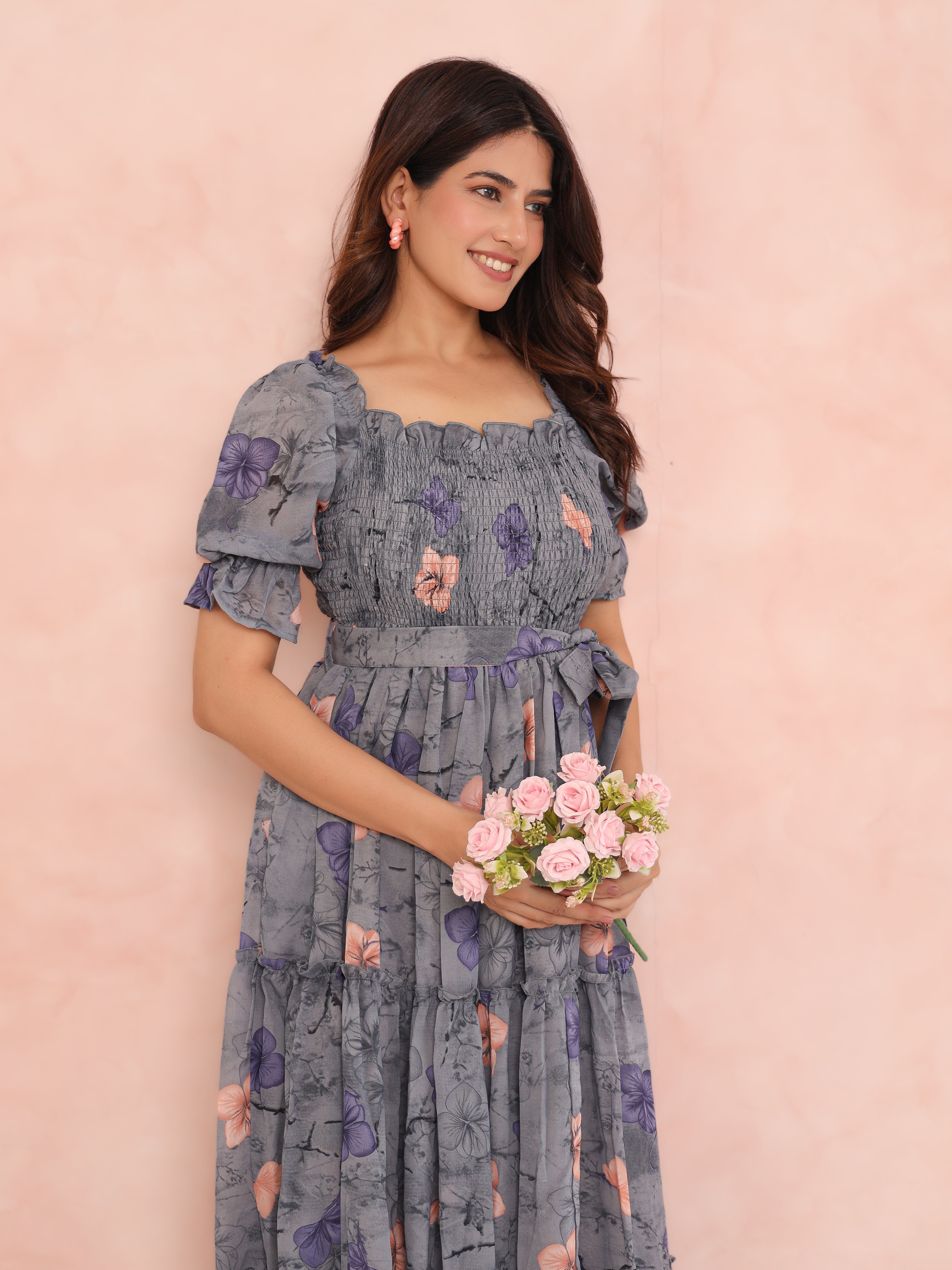 Kimberly Grey Smocked Maxi Dress
