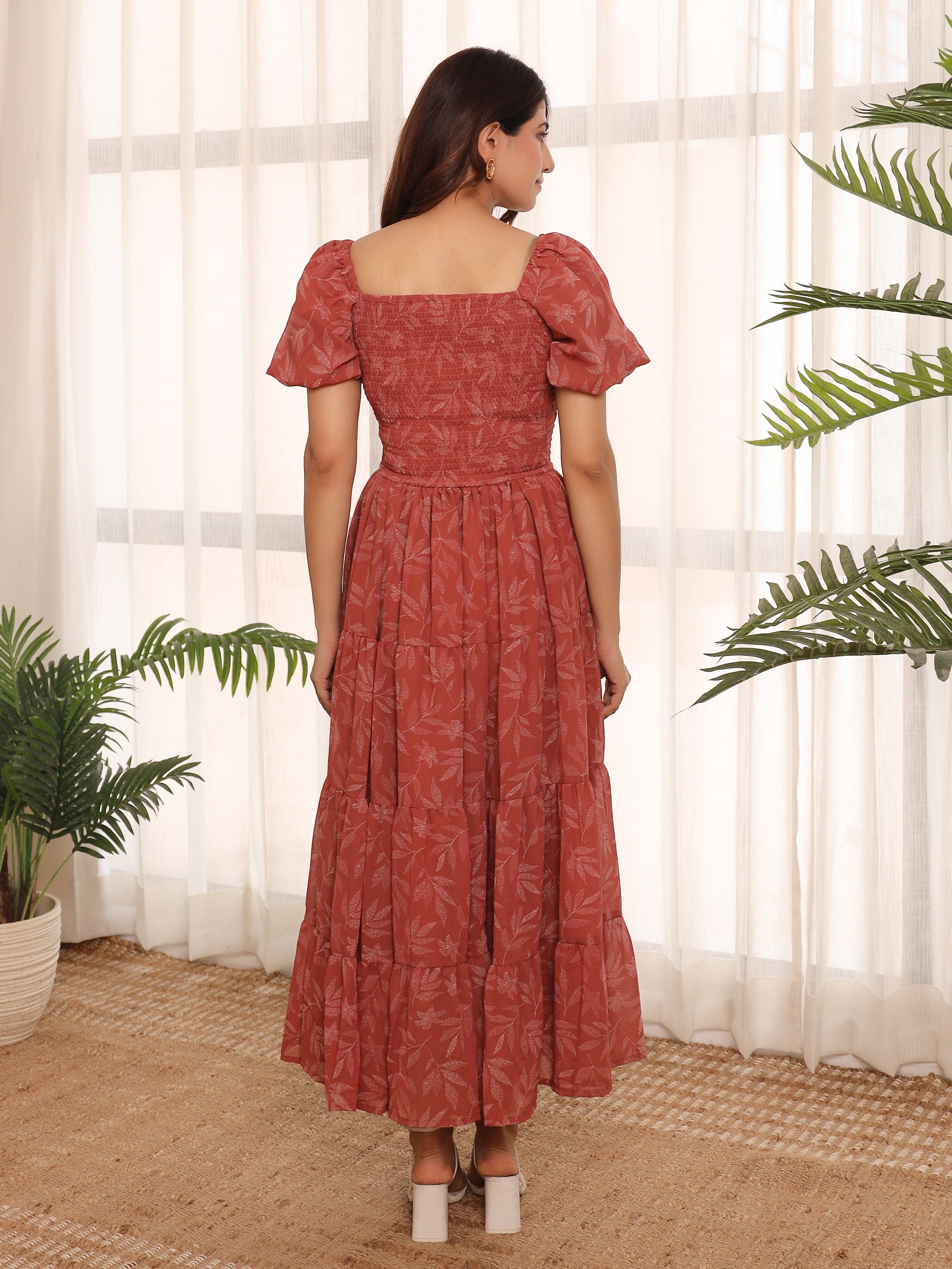 Ariella Rust Leafy Maxi Dress