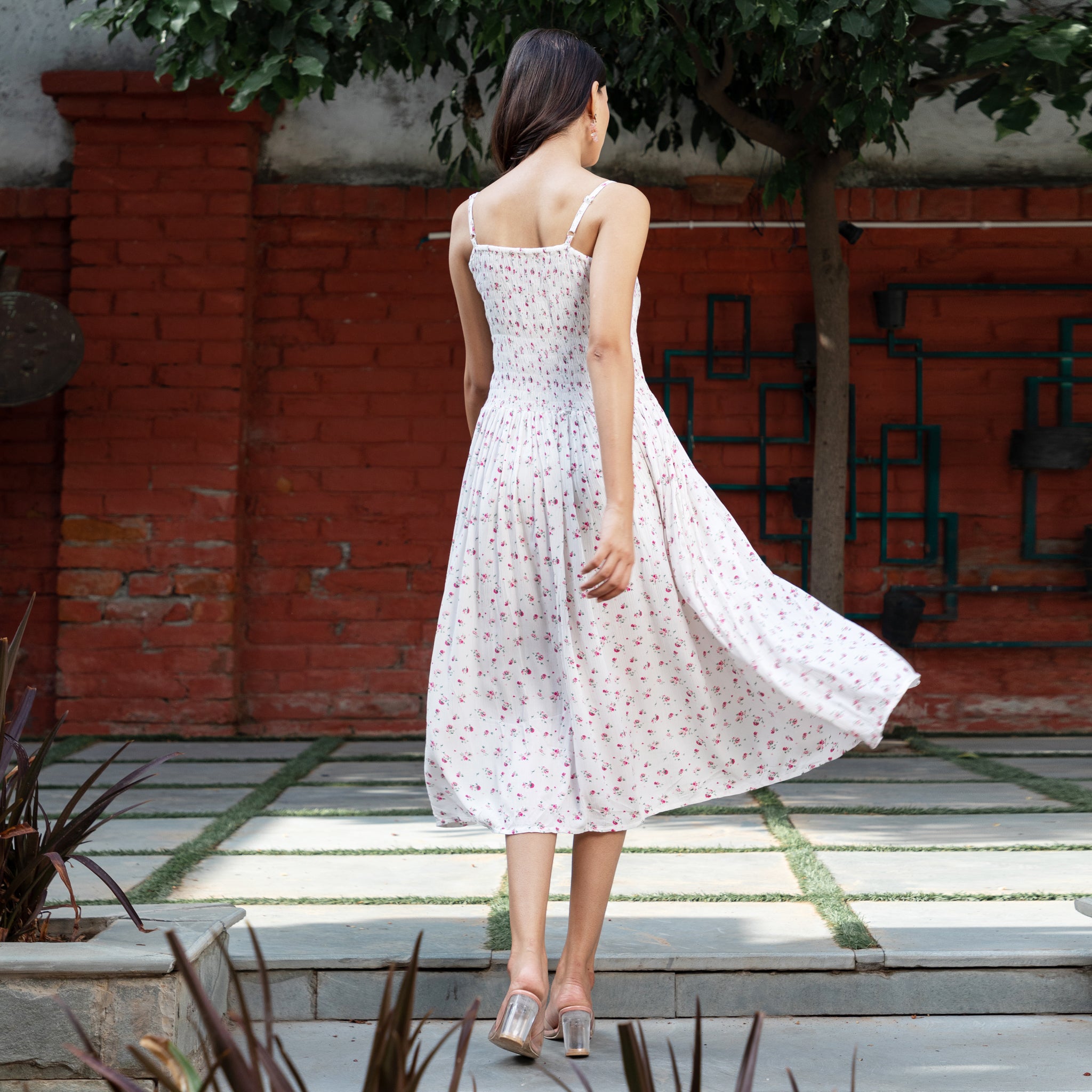 Off-White Shirred Cami Summer Floral Dress