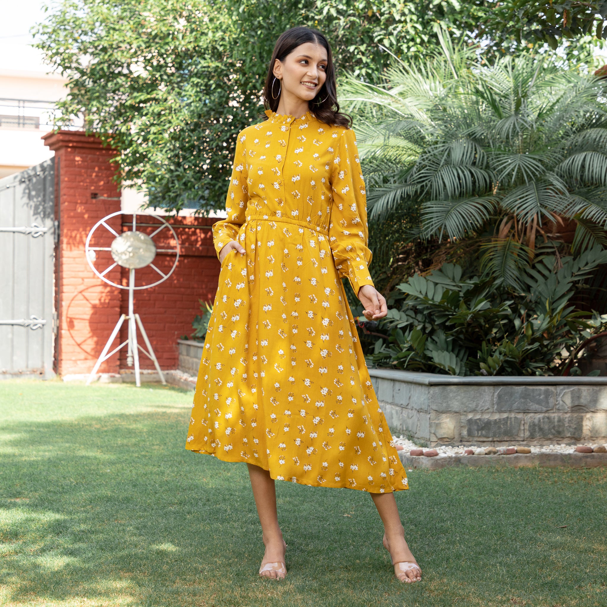 Summer Mustard Floral Dress