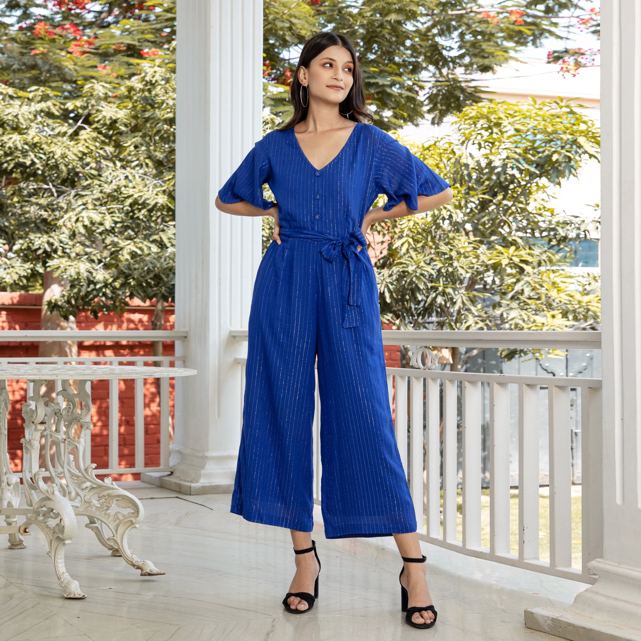 Royal Blue Pin Stripe Summer Fashion Jumpsuit