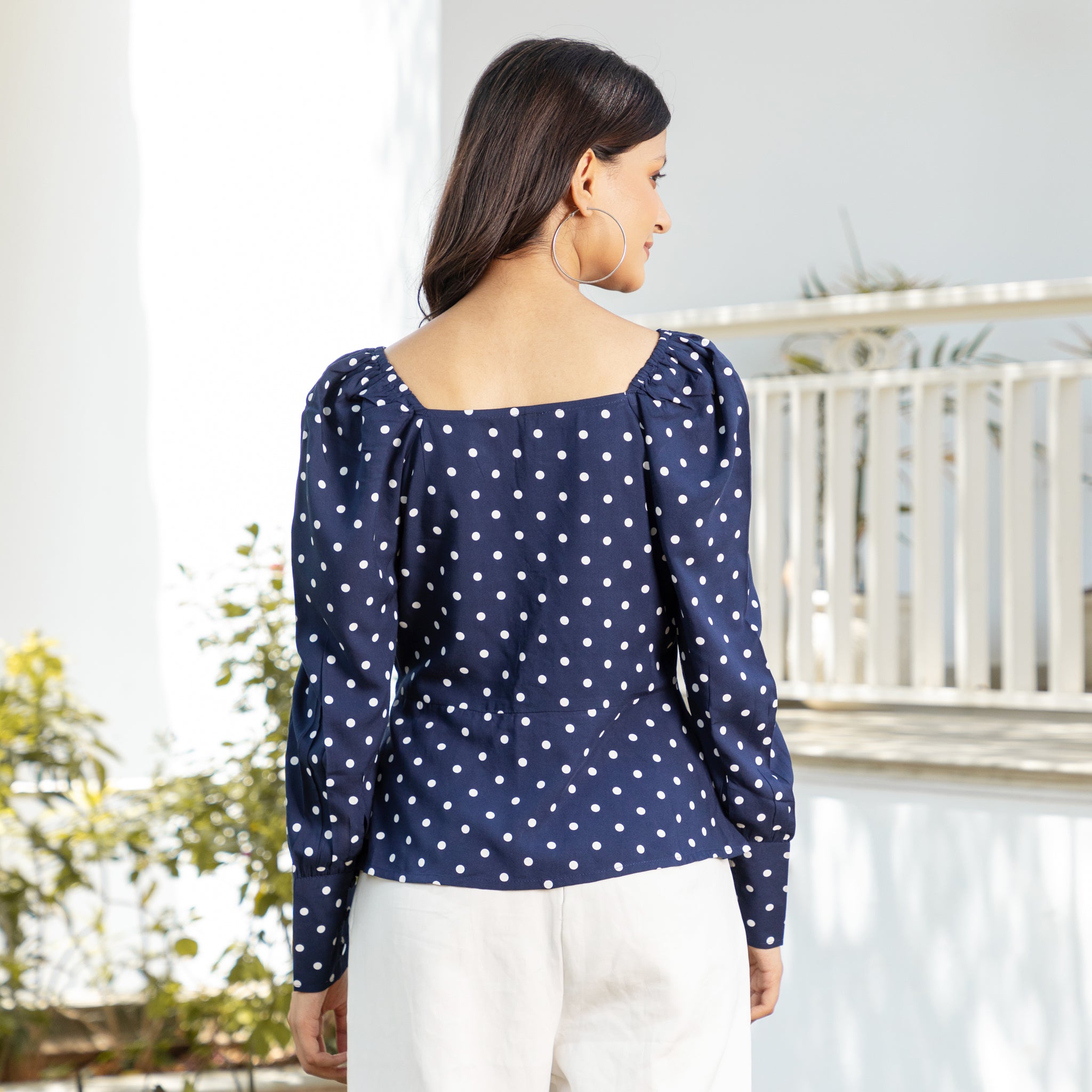 Navy Blue Polka Print Summer Top