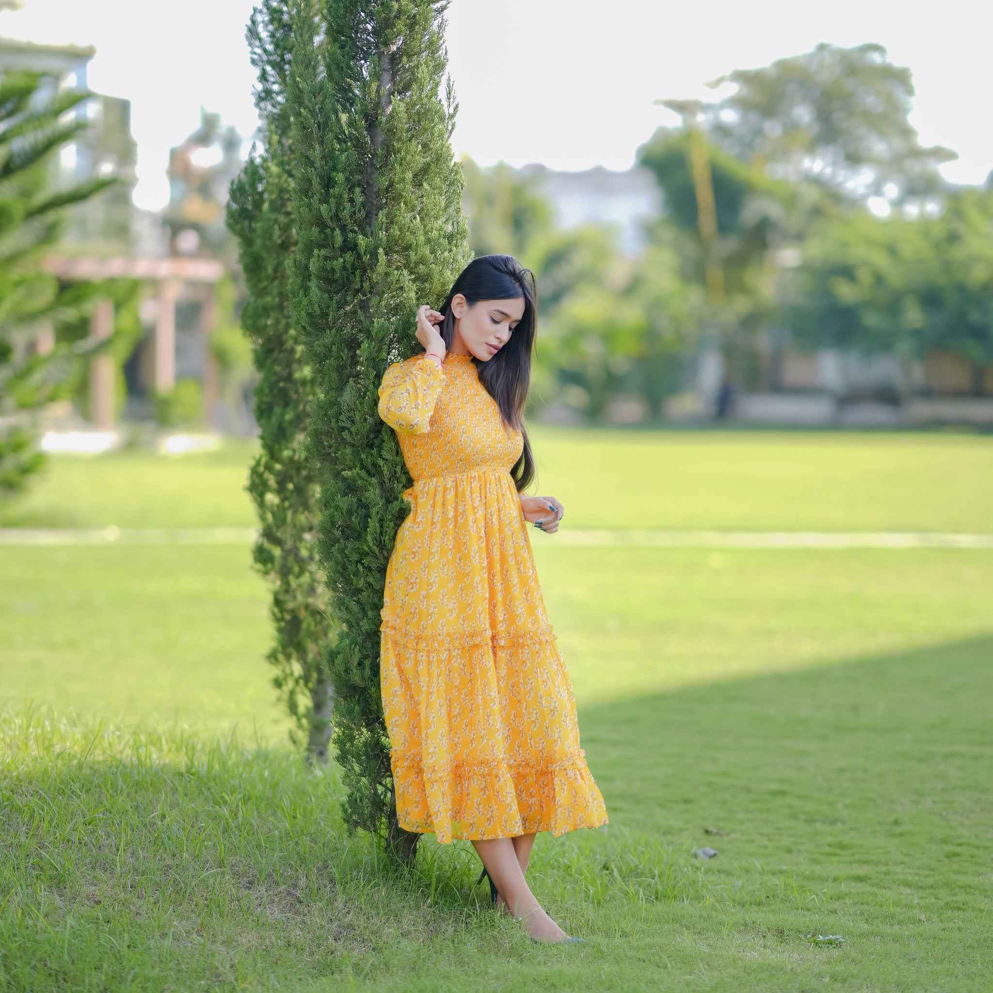 Tessa Mustard Floral Dress