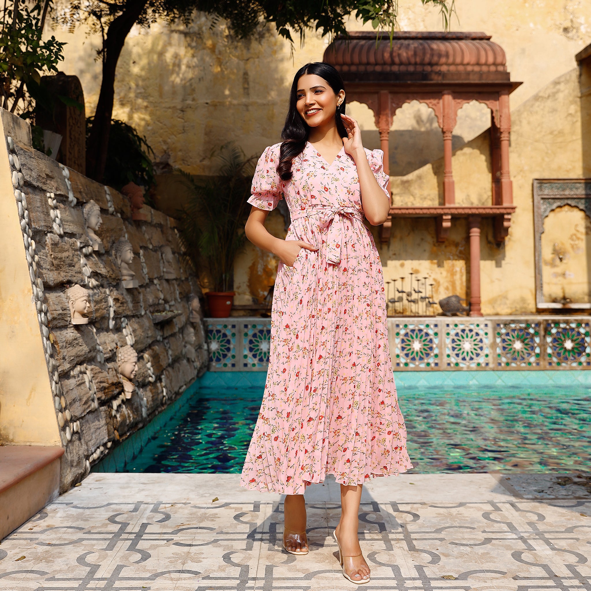 Zina Floral Pleated Maxidress