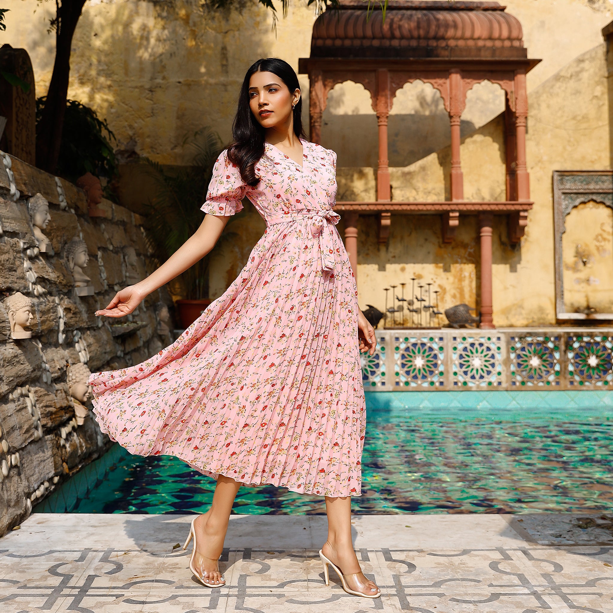 Zina Floral Pleated Maxi Dress