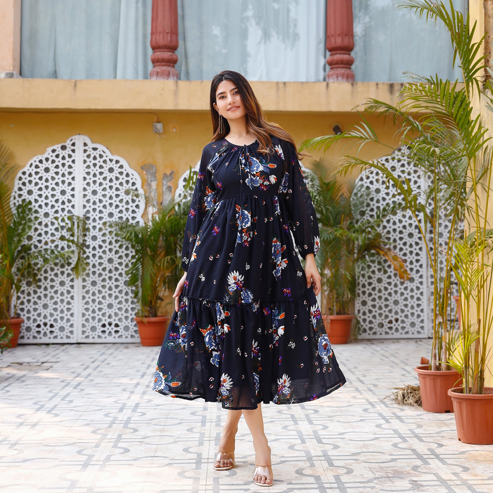 Eleanor Navy Floral Maxi Dress