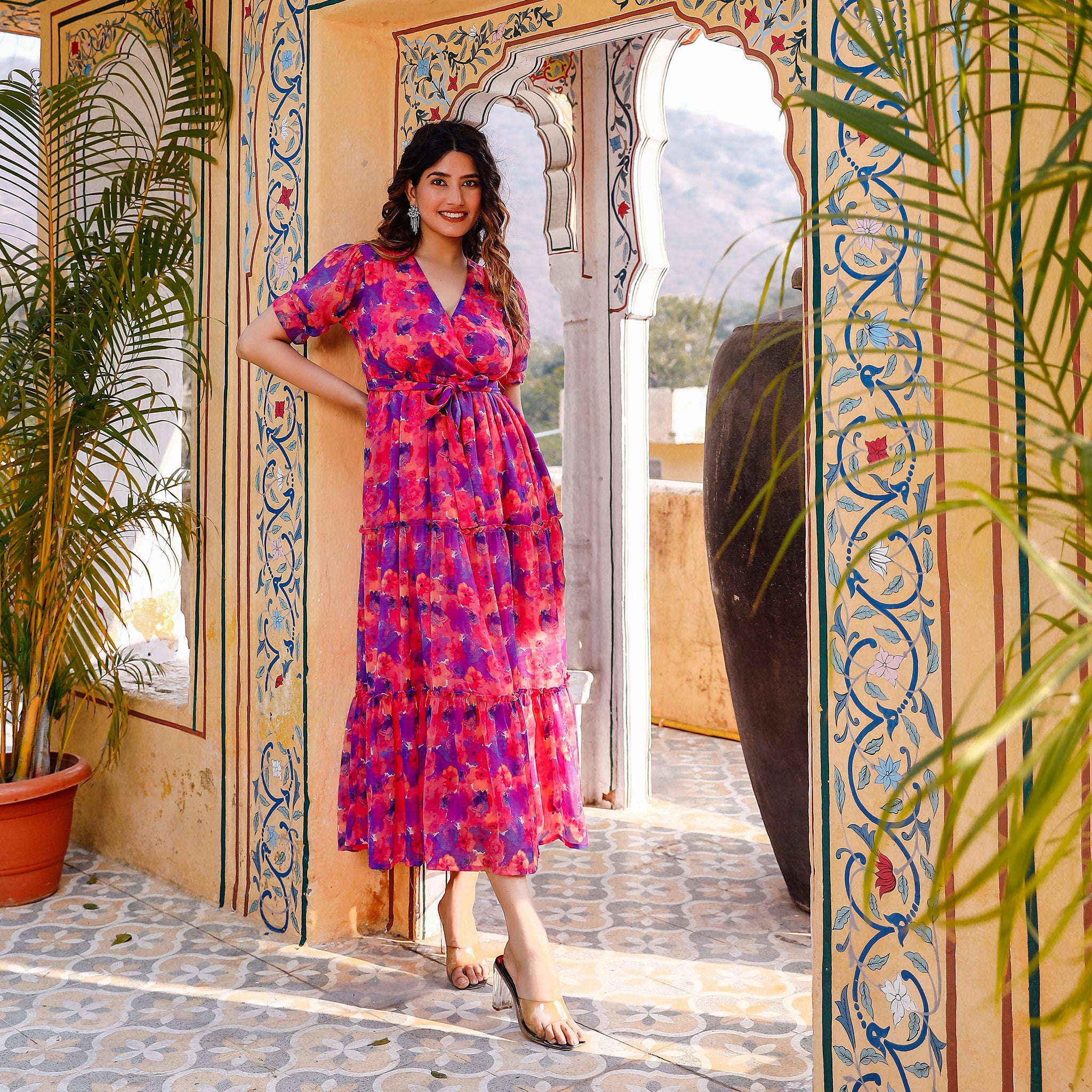 Serena Pink Floral Maxi Dress